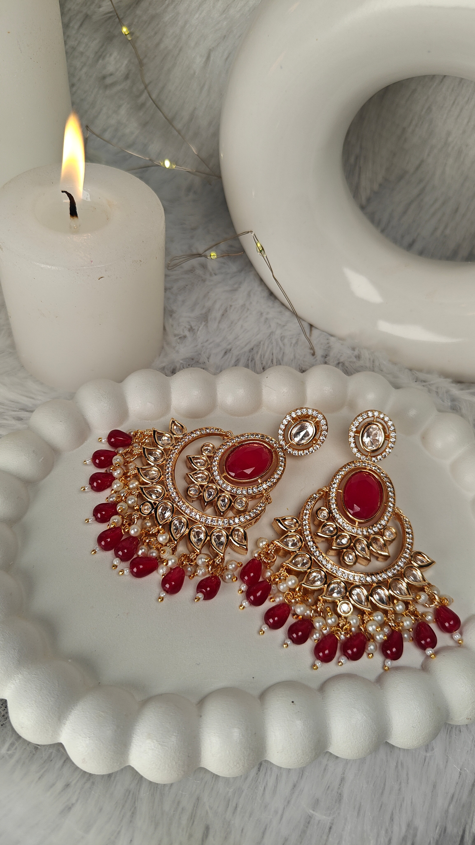Ruby Red Chaandbali Earrings