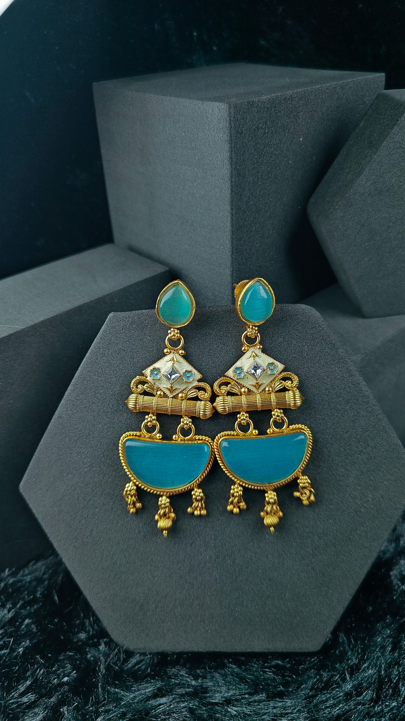 Boho-Contemporary Teal Blue Dangler Earrings