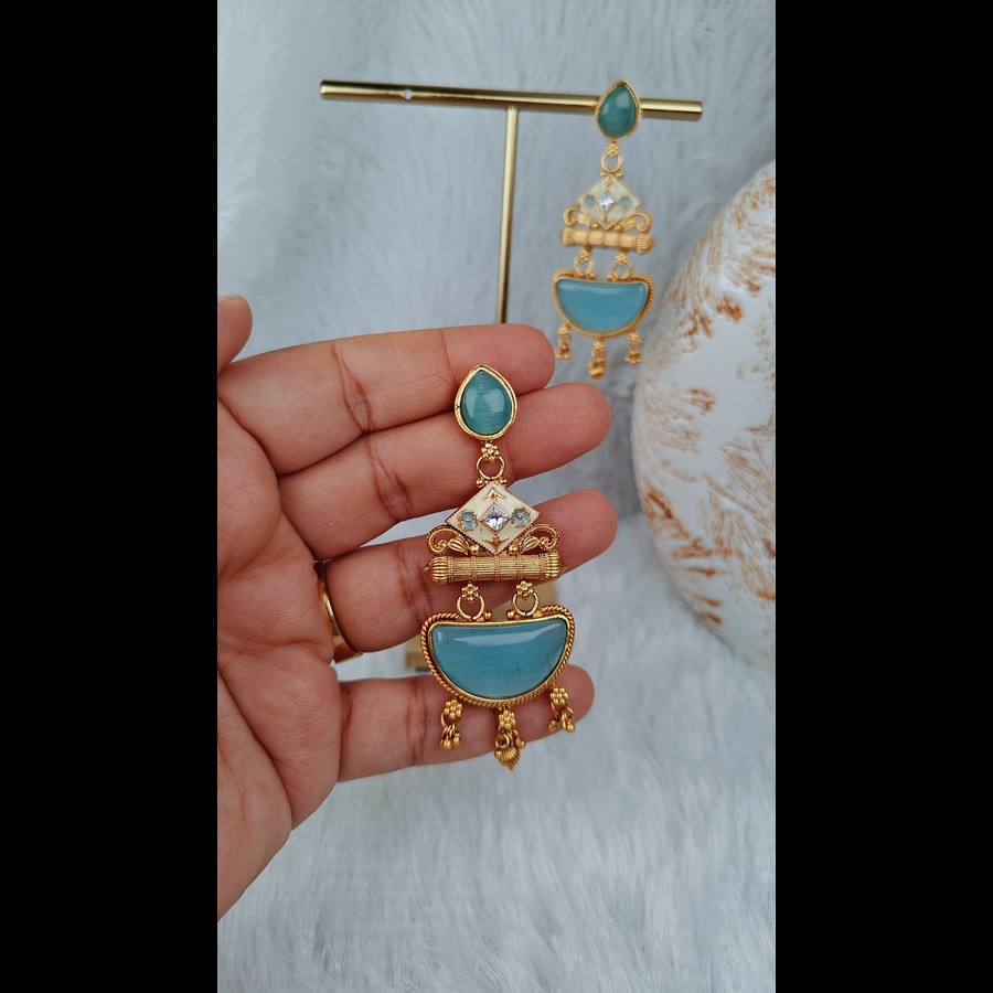 Boho-Contemporary Teal Blue Dangler Earrings