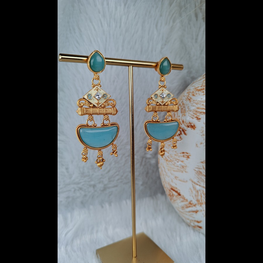 Boho-Contemporary Teal Blue Dangler Earrings