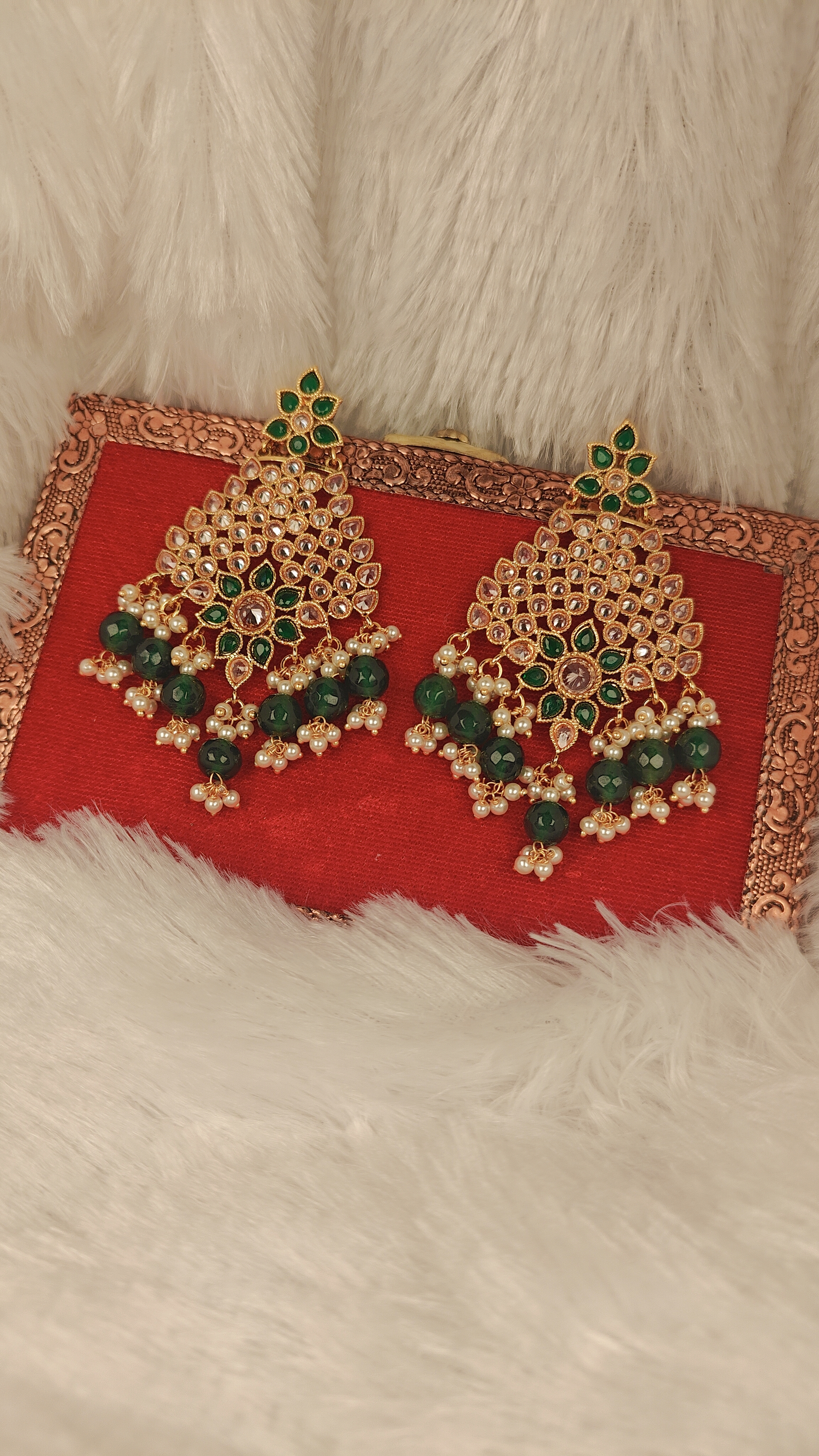 Emerald Green Kundan Statement Earrings