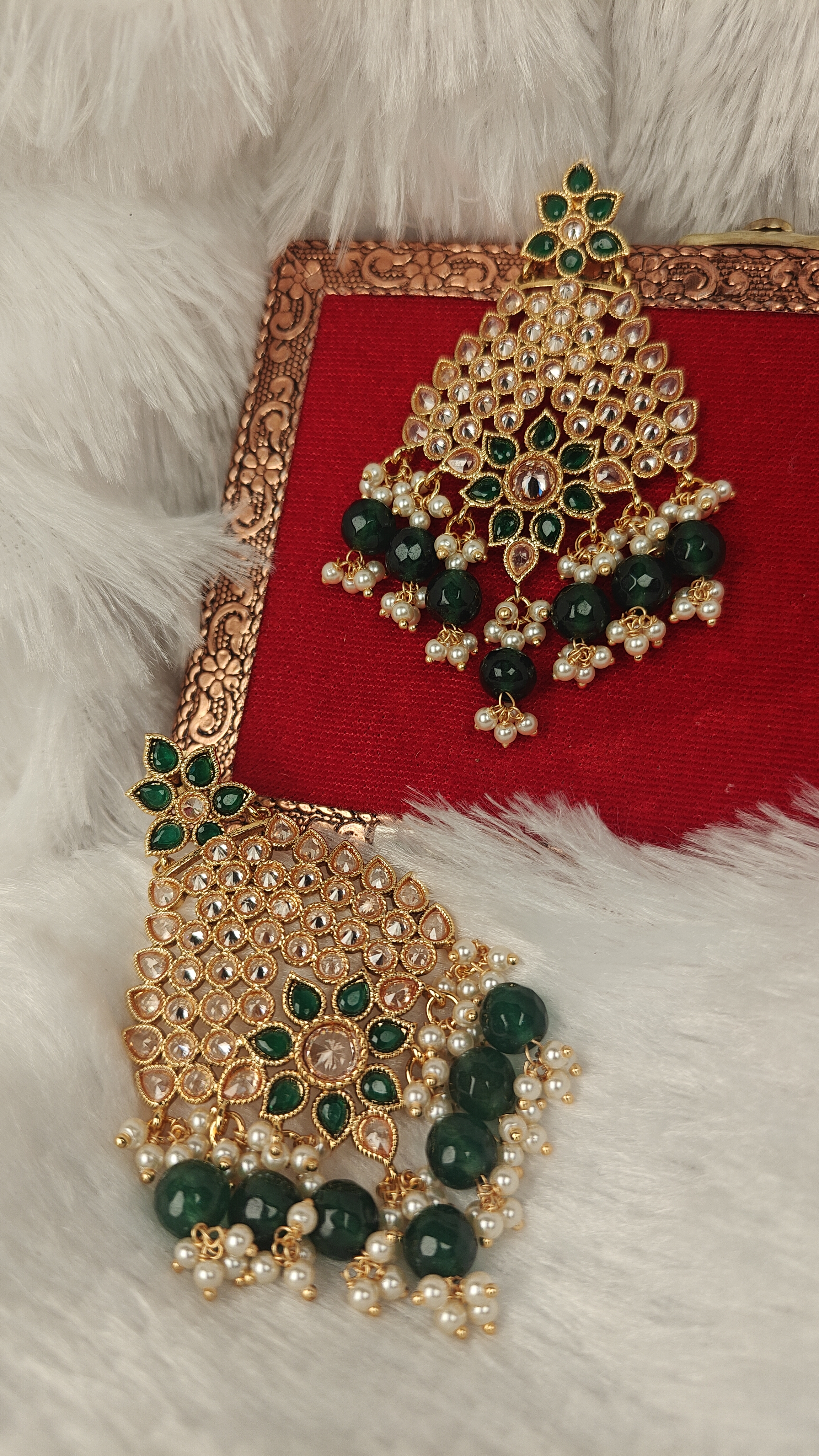 Emerald Green Kundan Statement Earrings