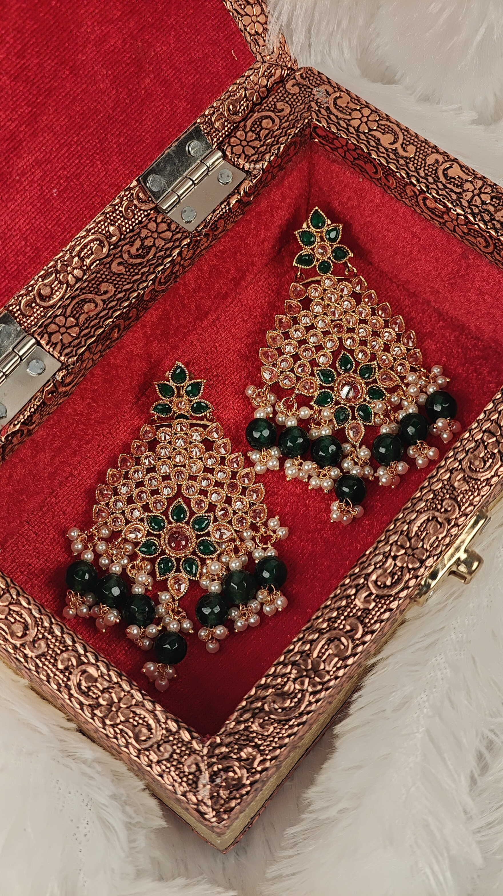 Emerald Green Kundan Statement Earrings