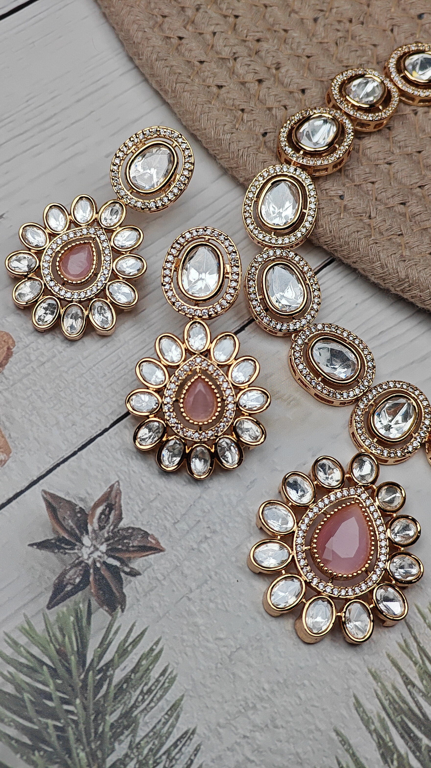 Royal Polki Kundan Necklace Set with Pink Centerstones