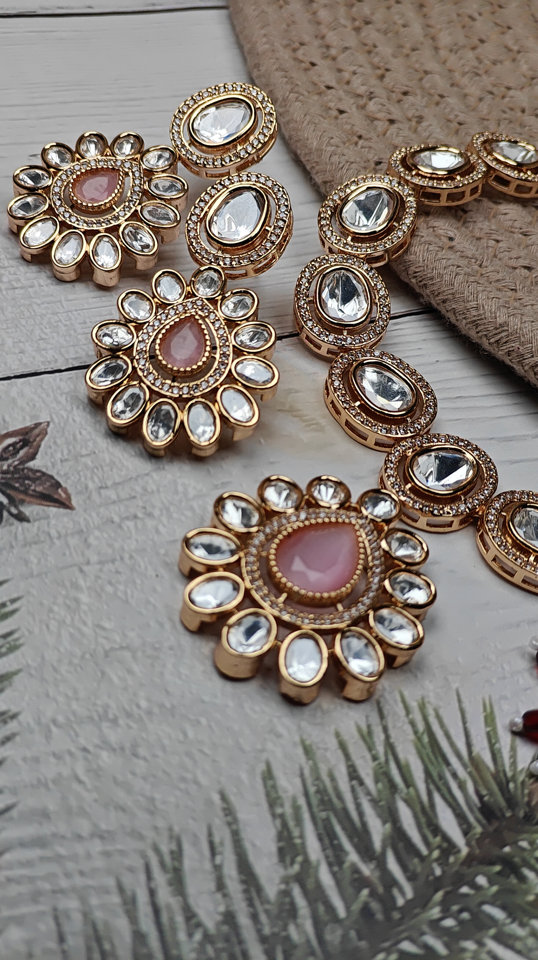Royal Polki Kundan Necklace Set with Pink Centerstones