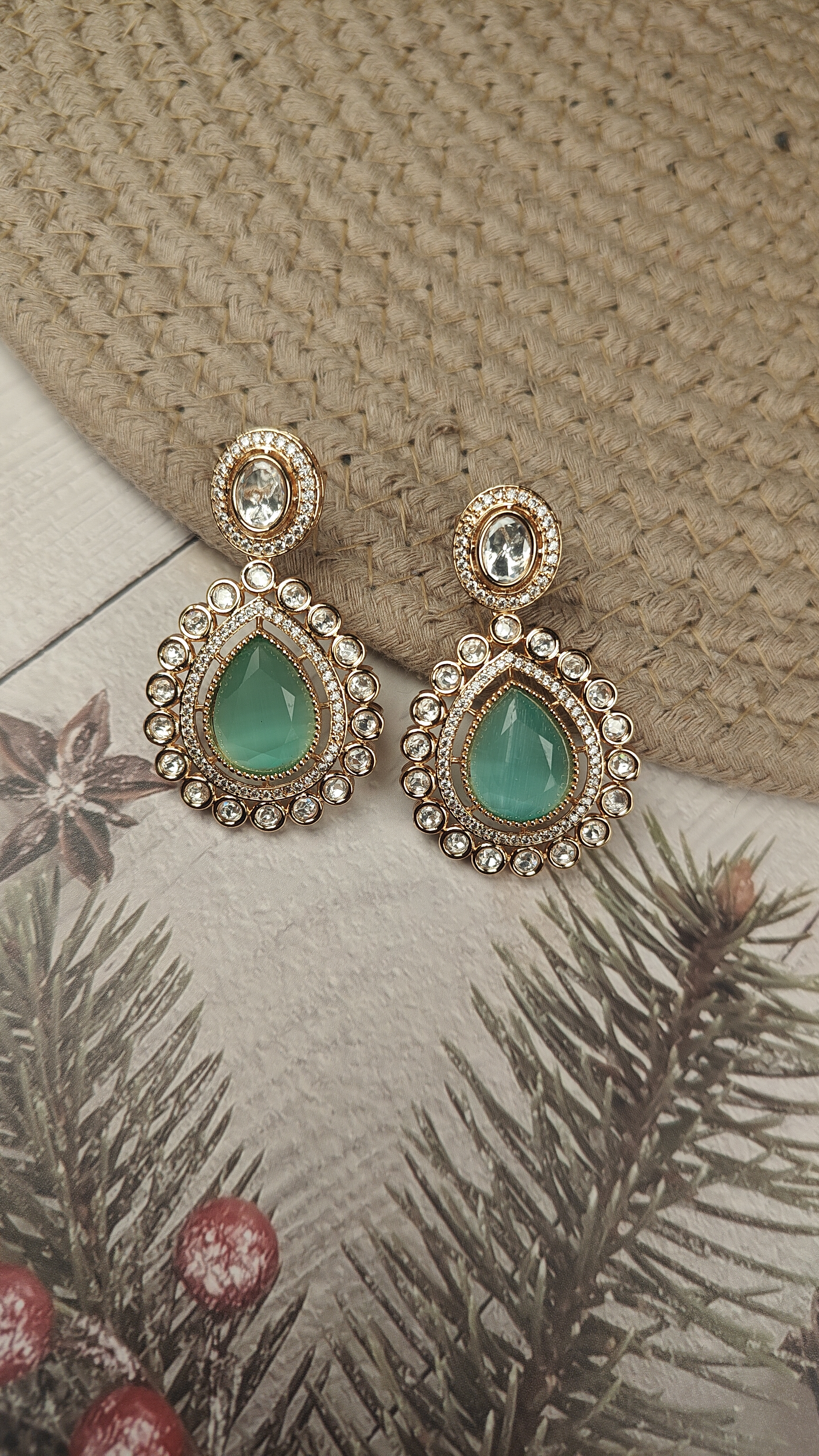 Emerald Drop Kundan Earrings