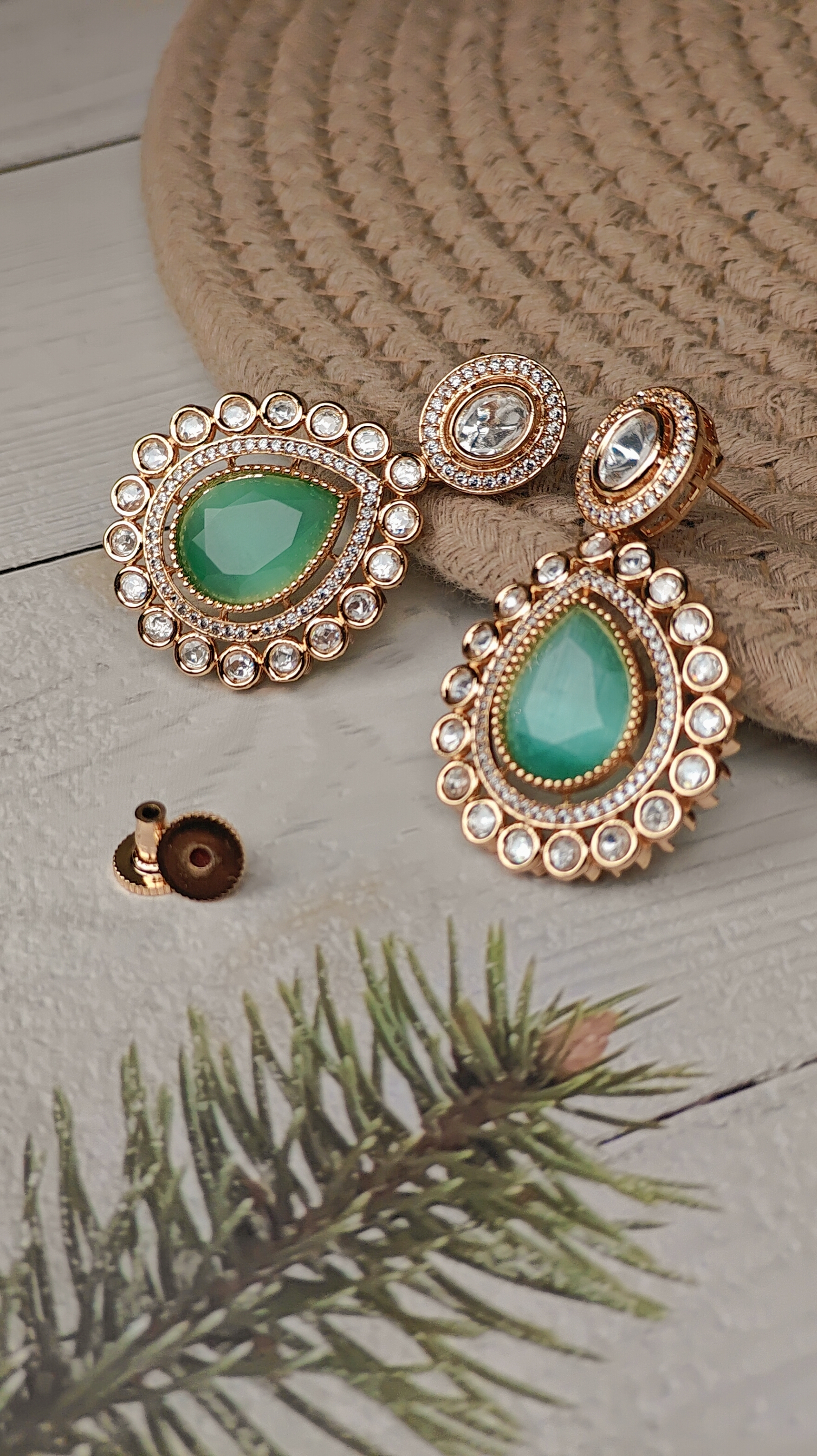 Emerald Drop Kundan Earrings