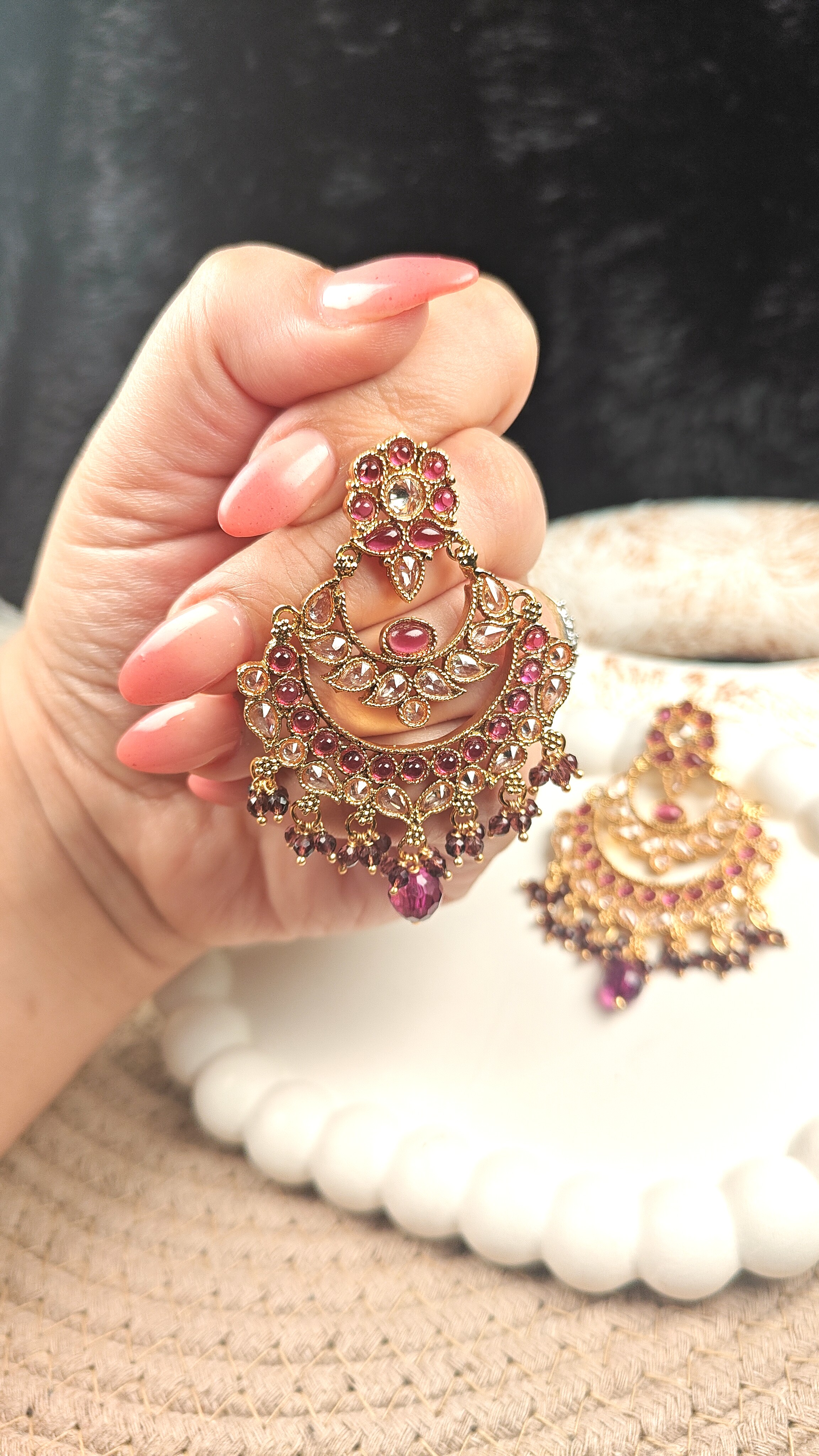 Handcrafted Gold Plated and Ruby Earrings