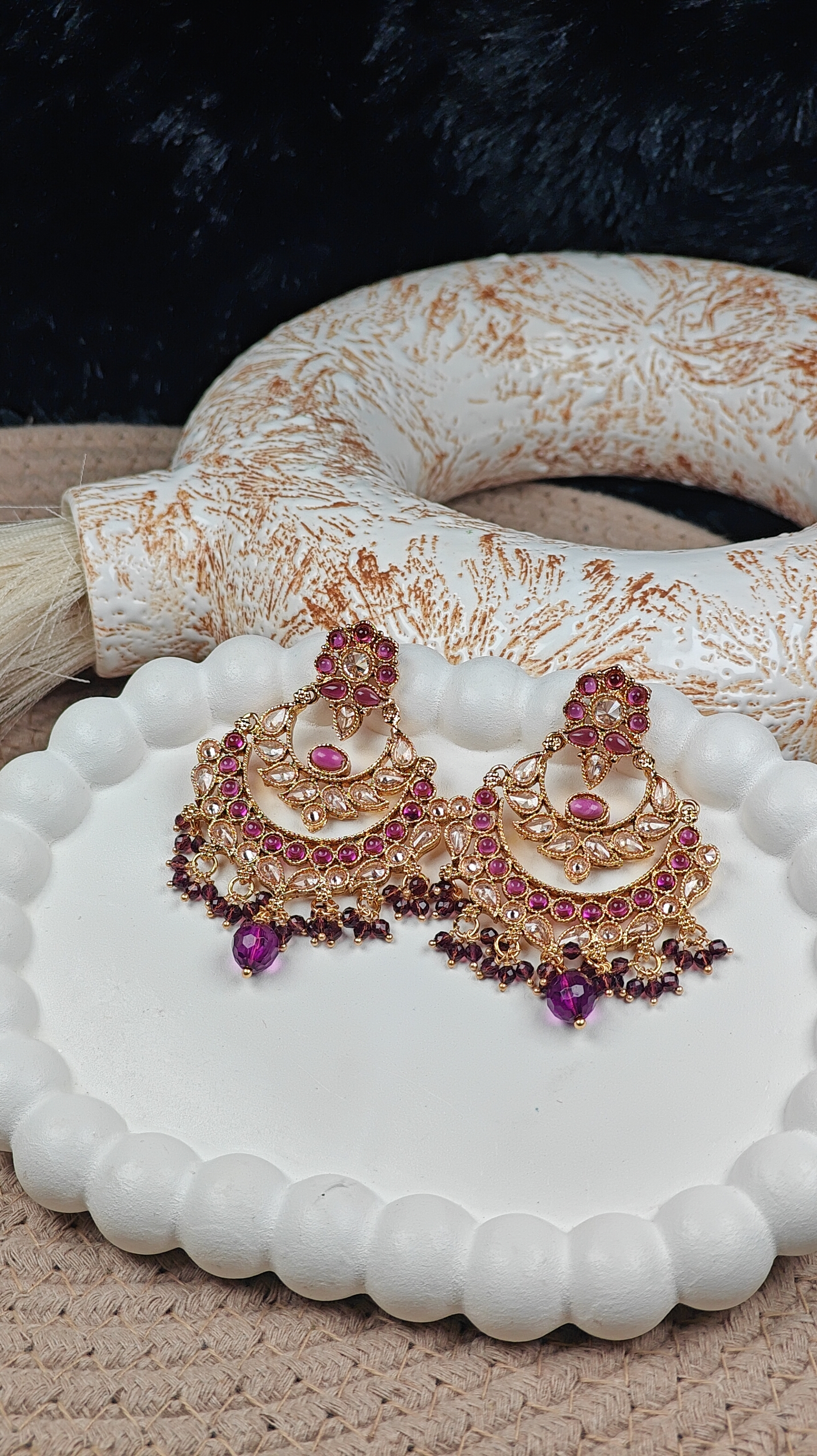 Handcrafted Gold Plated and Ruby Earrings