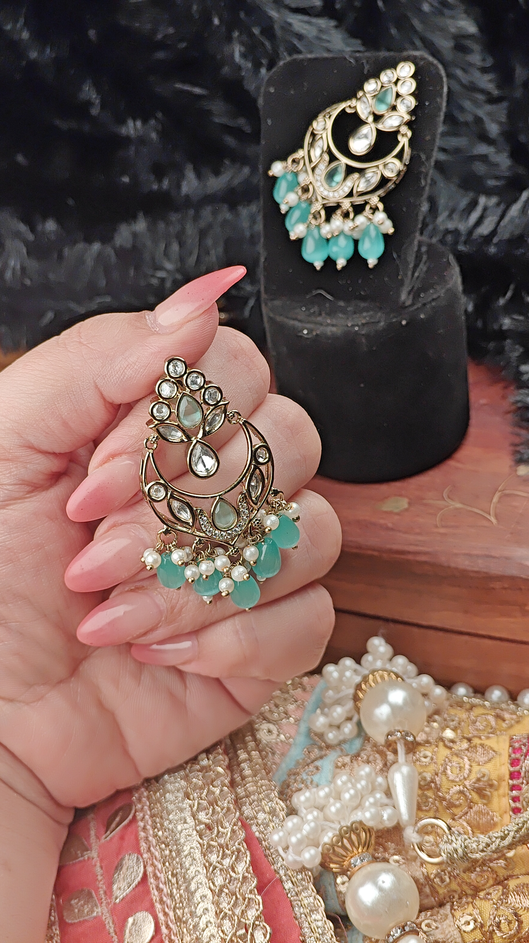 Emerald Teardrop Kundan Chandbali Earrings