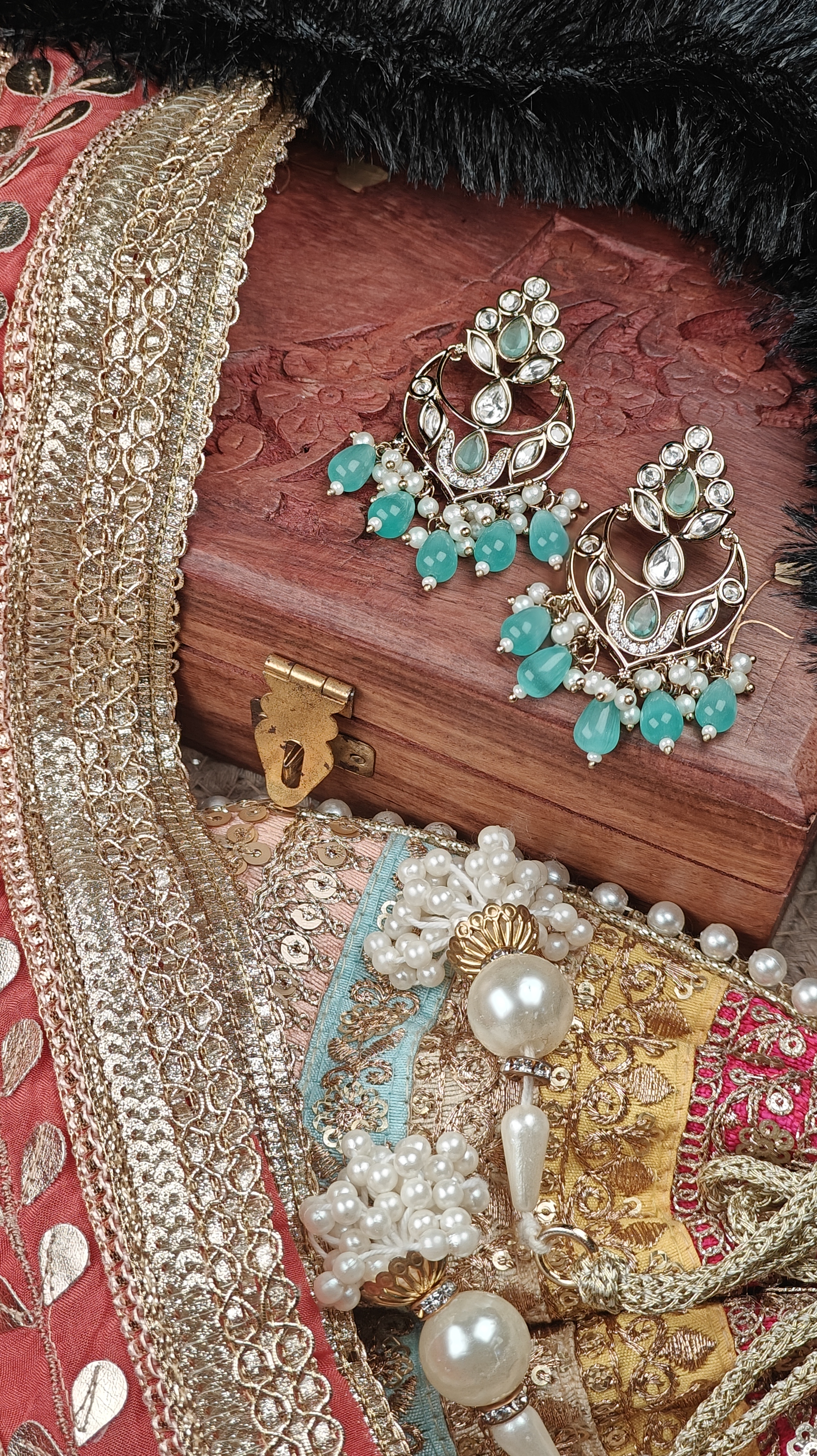 Emerald Teardrop Kundan Chandbali Earrings