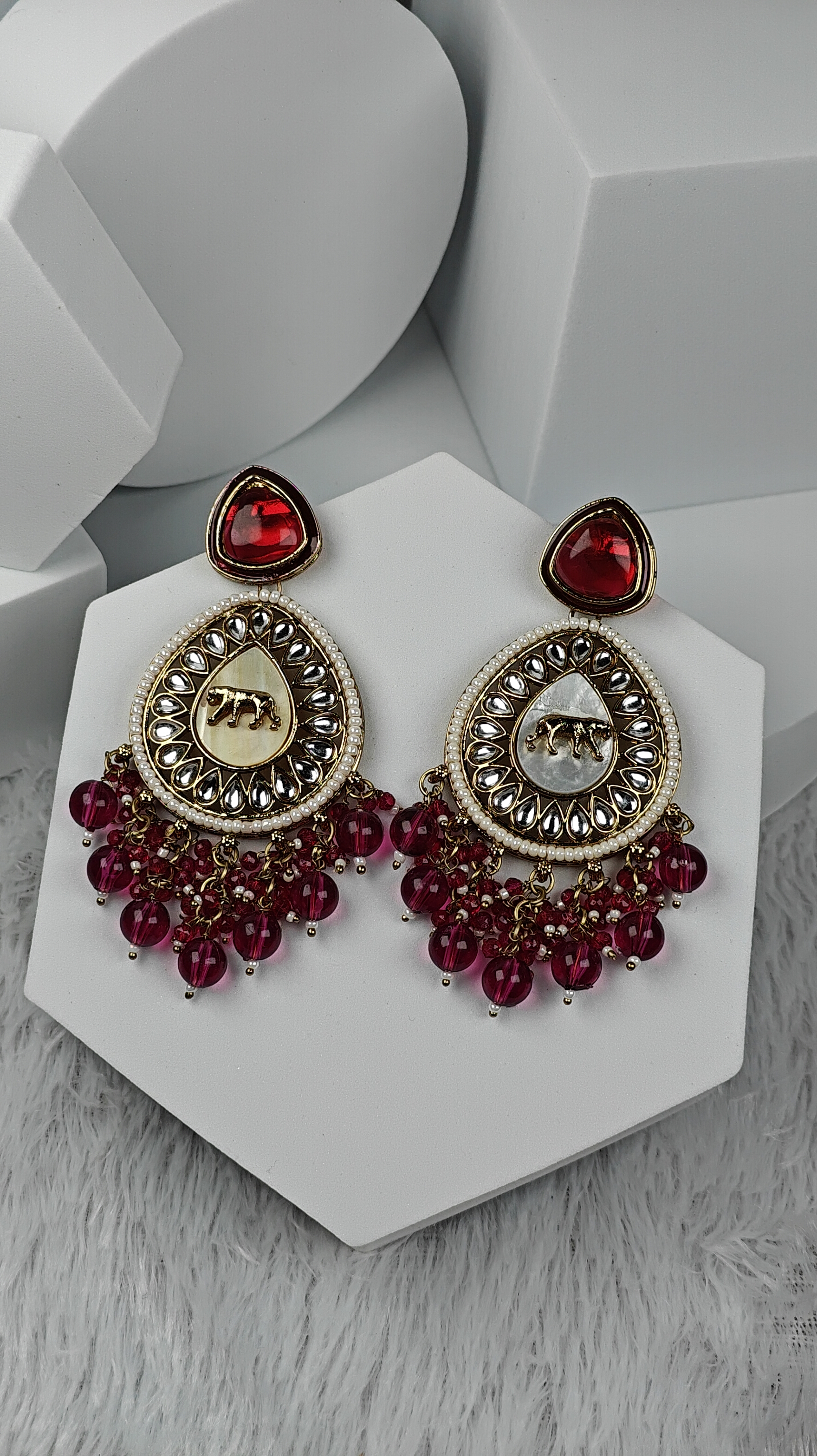 Regal Leopard Motif Kundan Earrings