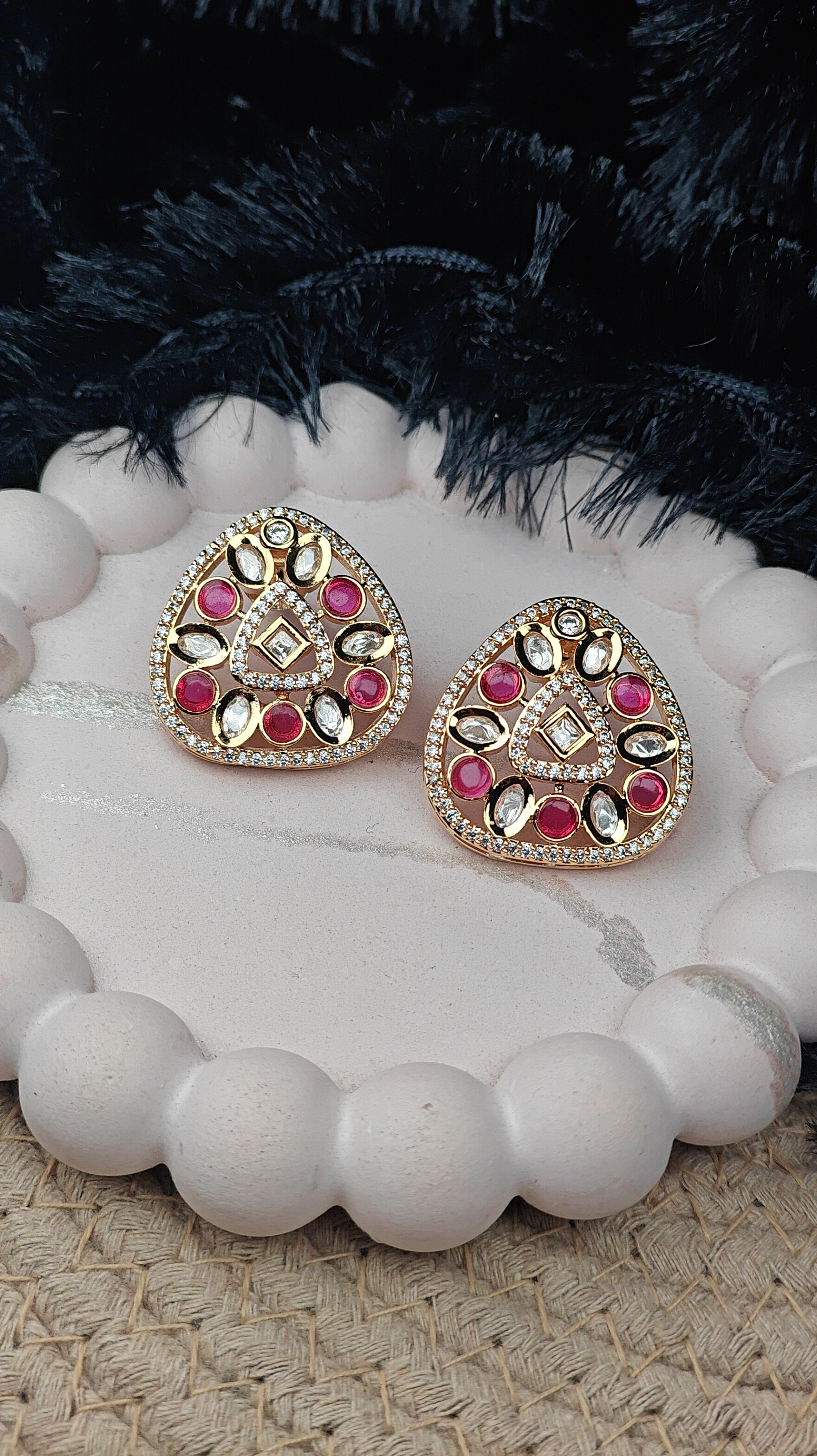 Luxury Kundan Stud Earrings with Meenakari Accents