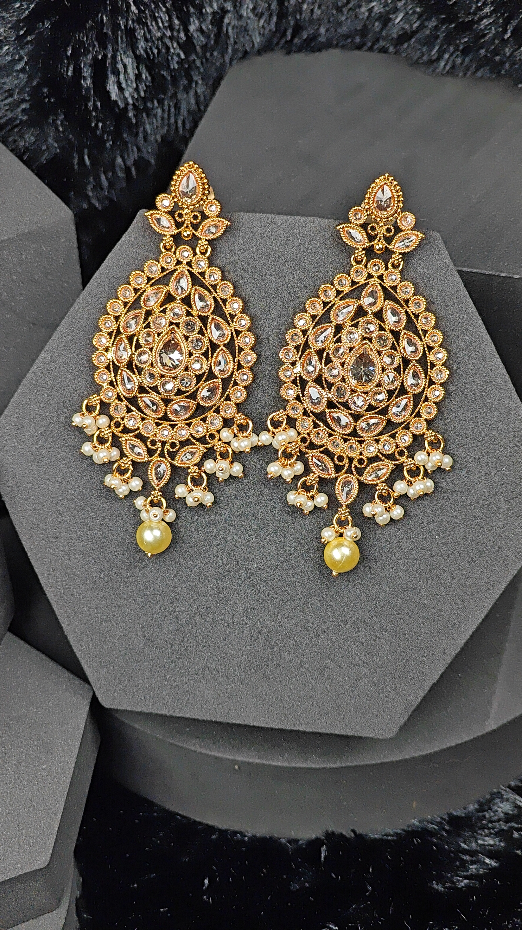 Kundan Chandbali Earrings with Yellow Pearl Drops