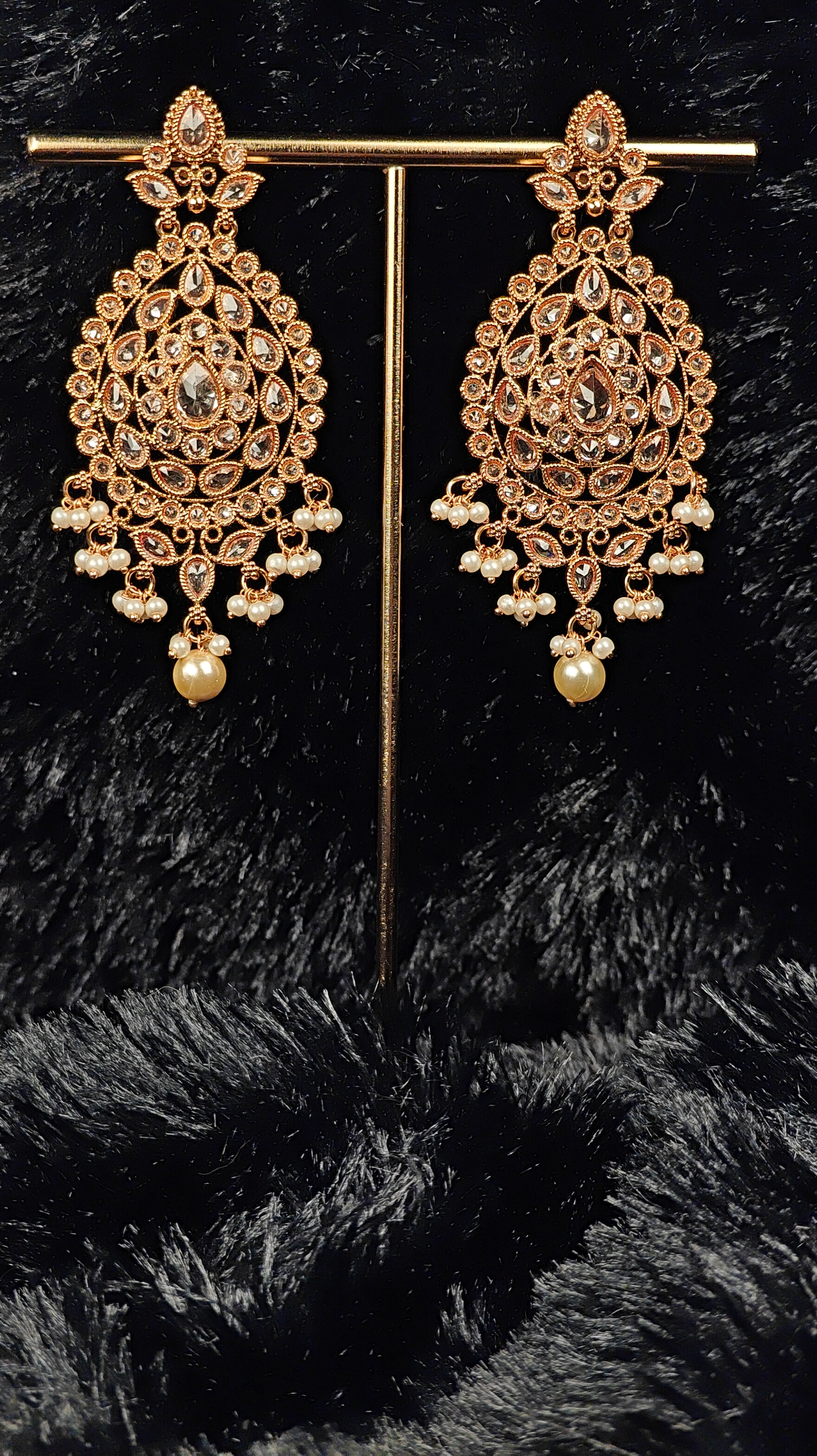 Kundan Chandbali Earrings with Yellow Pearl Drops