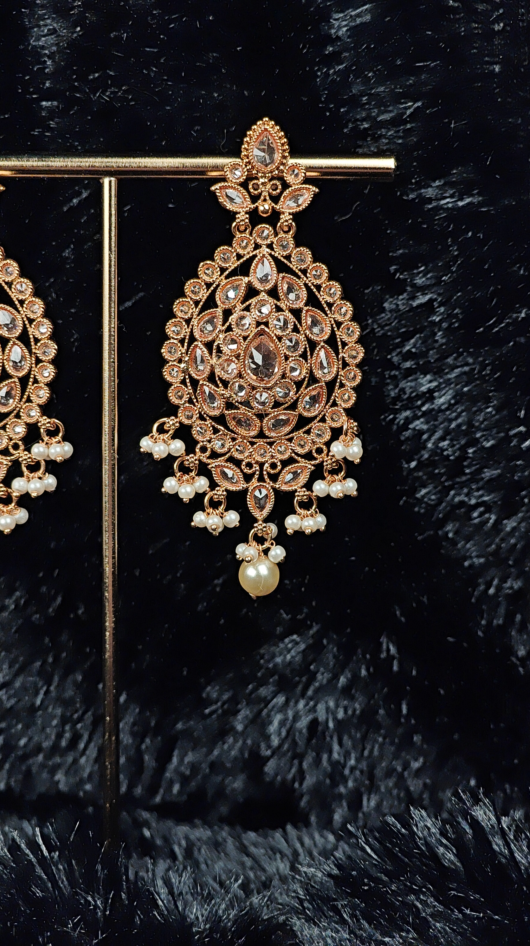 Kundan Chandbali Earrings with Yellow Pearl Drops