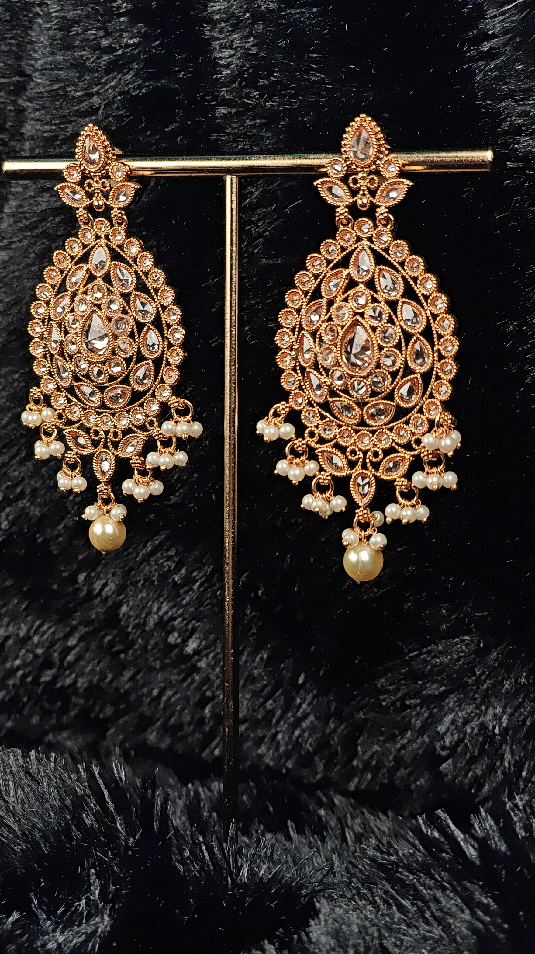 Kundan Chandbali Earrings with Yellow Pearl Drops