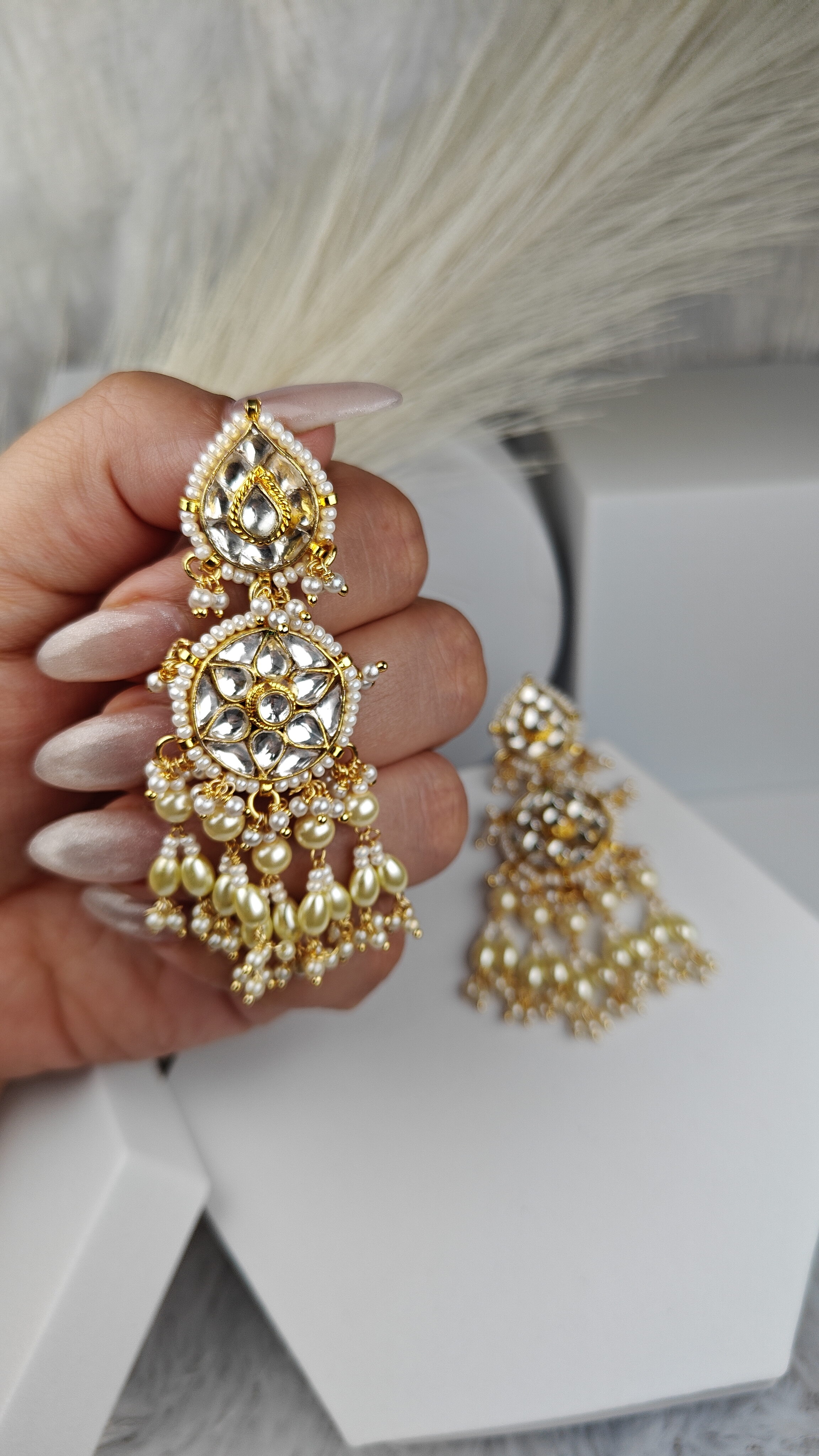 Pearl Drop Kundan Dangler Earrings