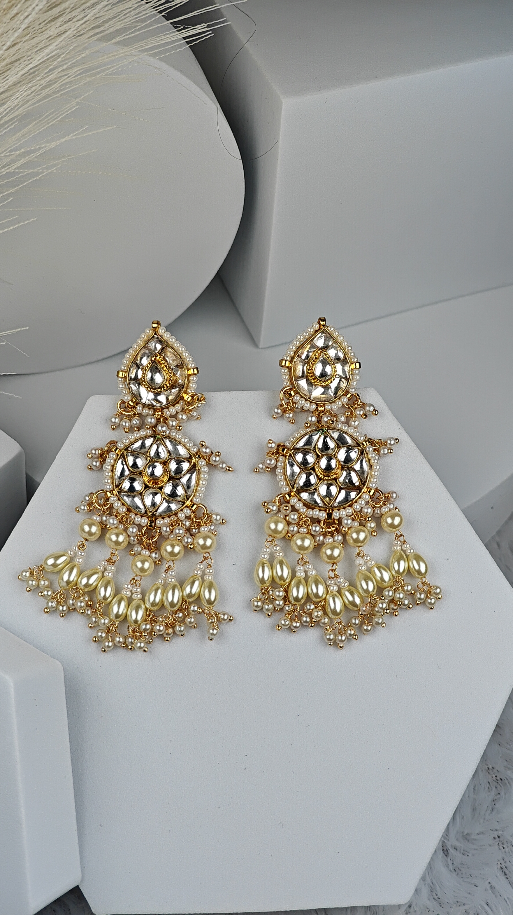 Pearl Drop Kundan Dangler Earrings