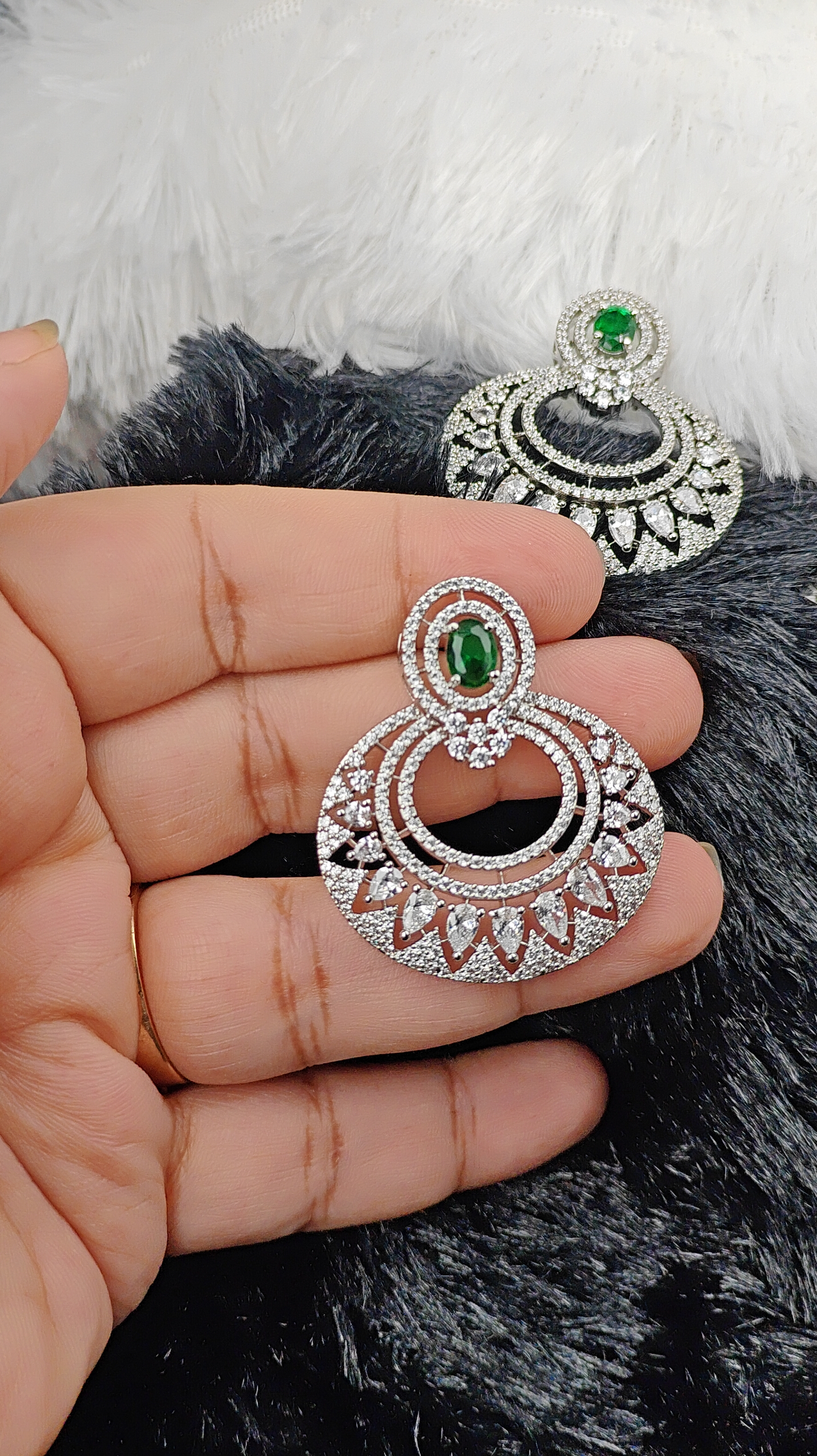 Emerald Green Studded Luxury CZ Earrings
