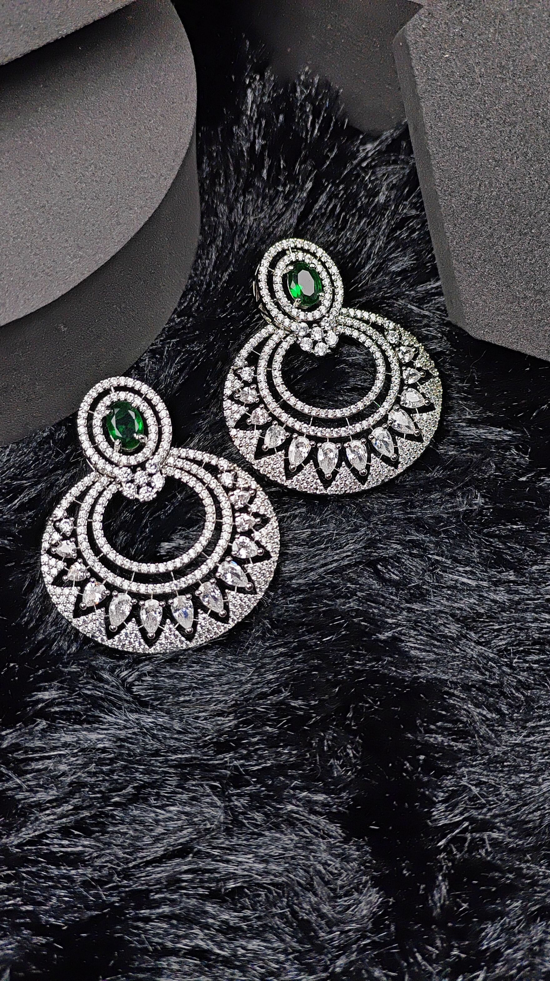 Emerald Green Studded Luxury CZ Earrings