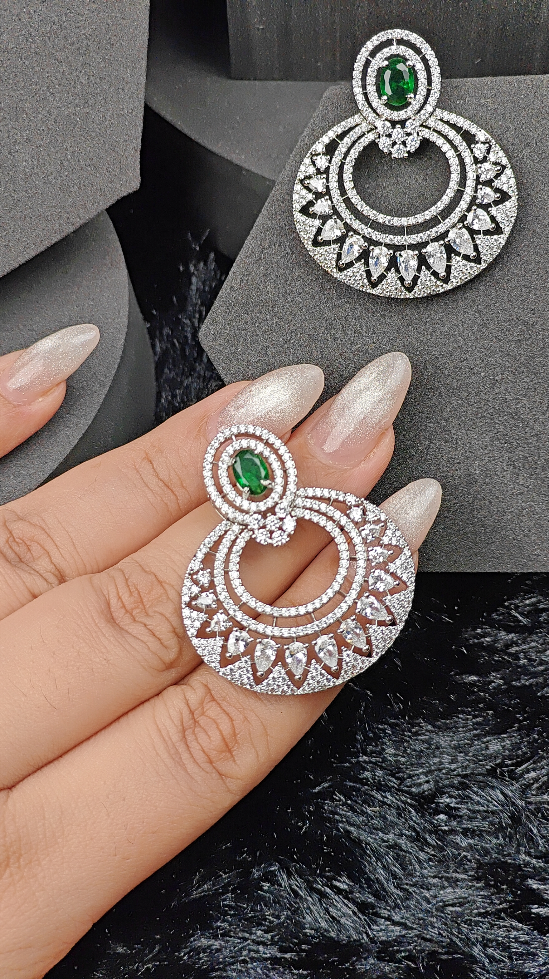 Emerald Green Studded Luxury CZ Earrings