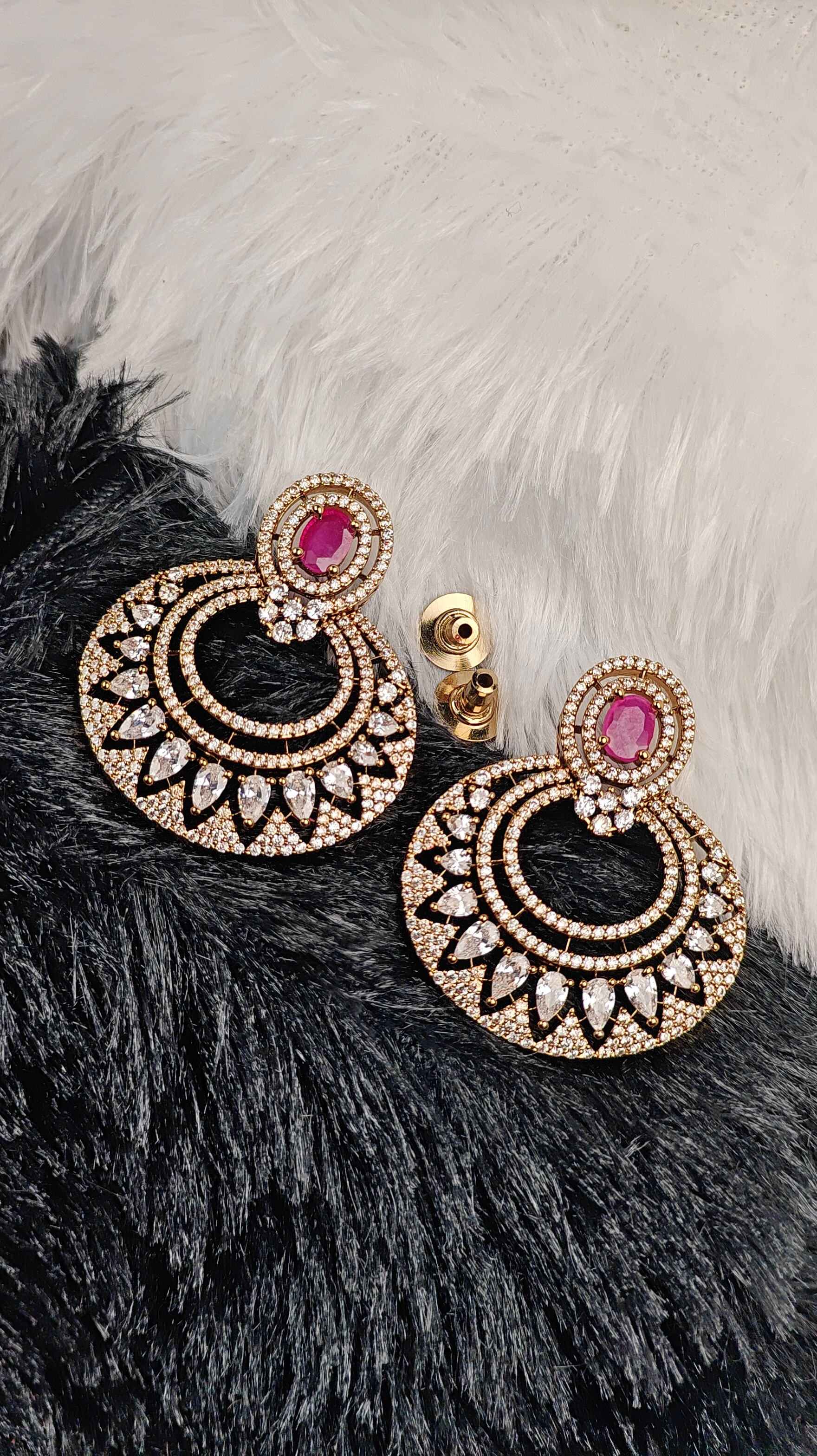 Ruby Pink Oval Studded CZ Circle Earrings