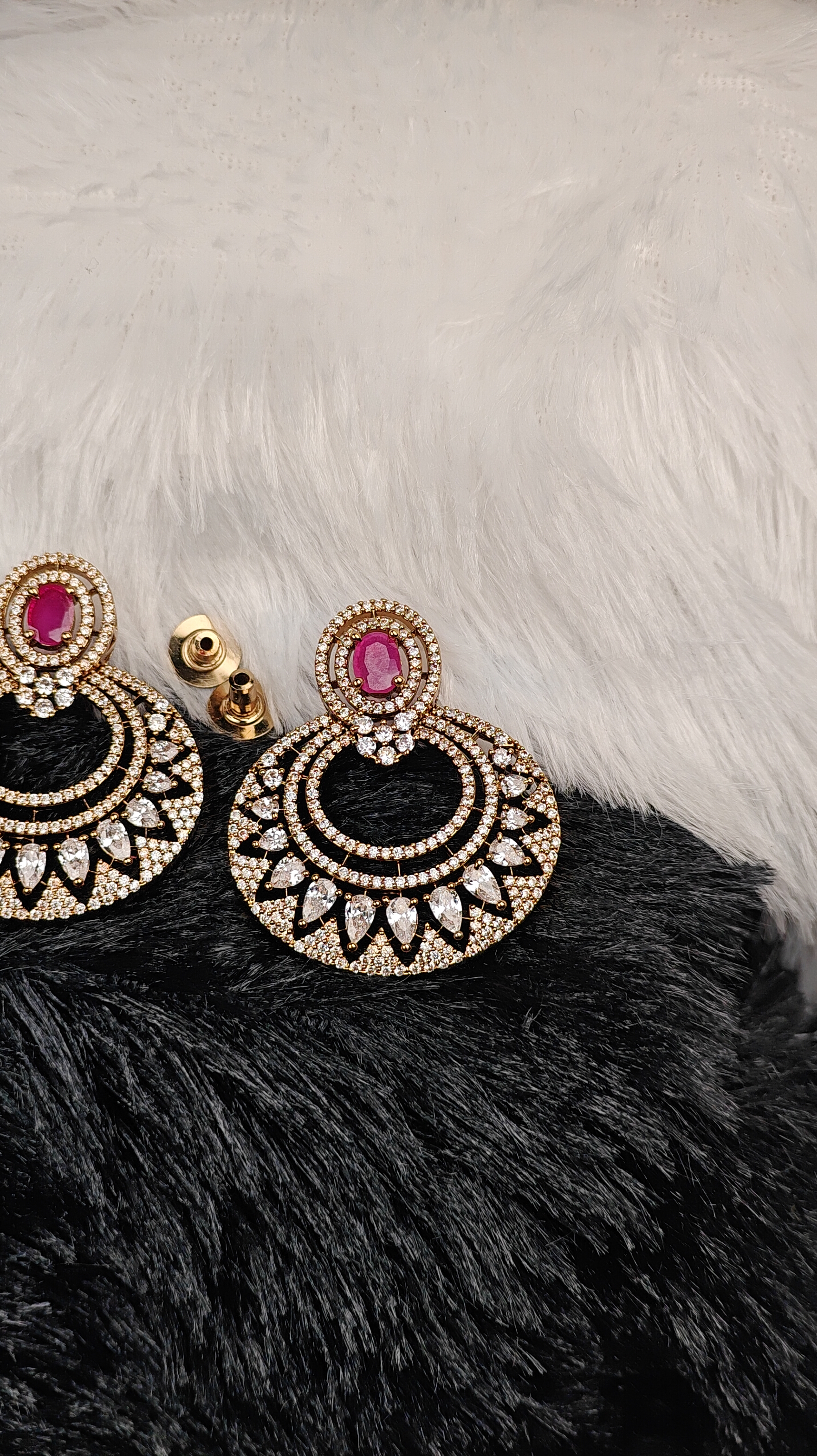 Ruby Pink Oval Studded CZ Circle Earrings
