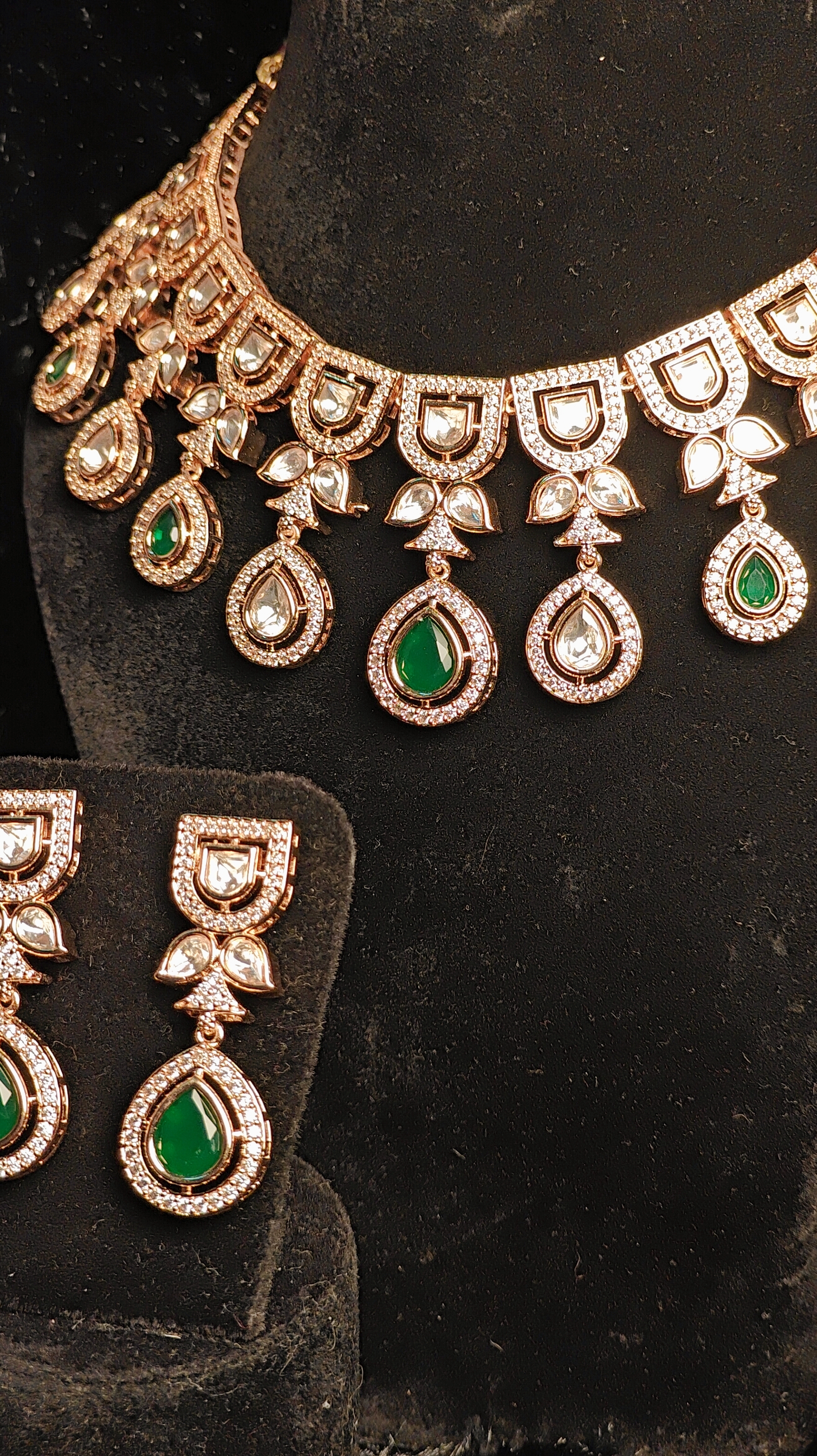 Royal Emerald Green AD Necklace Set
