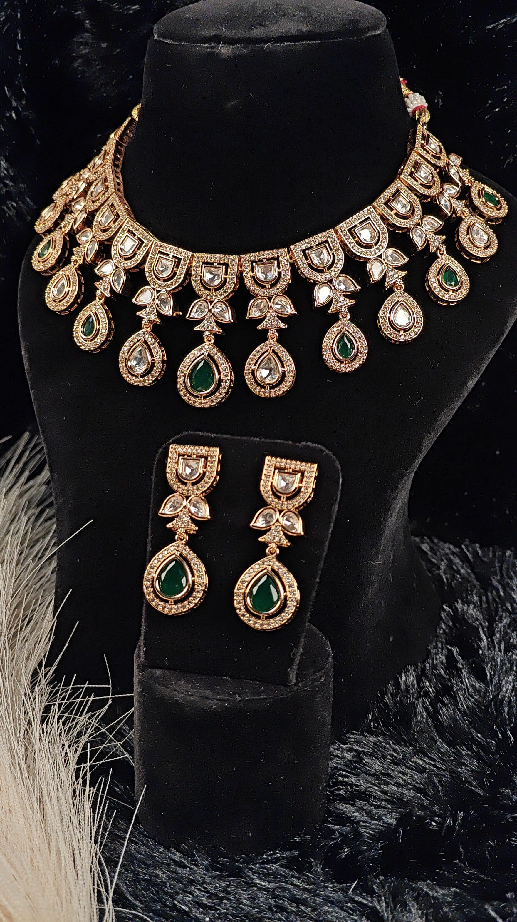 Royal Emerald Green AD Necklace Set
