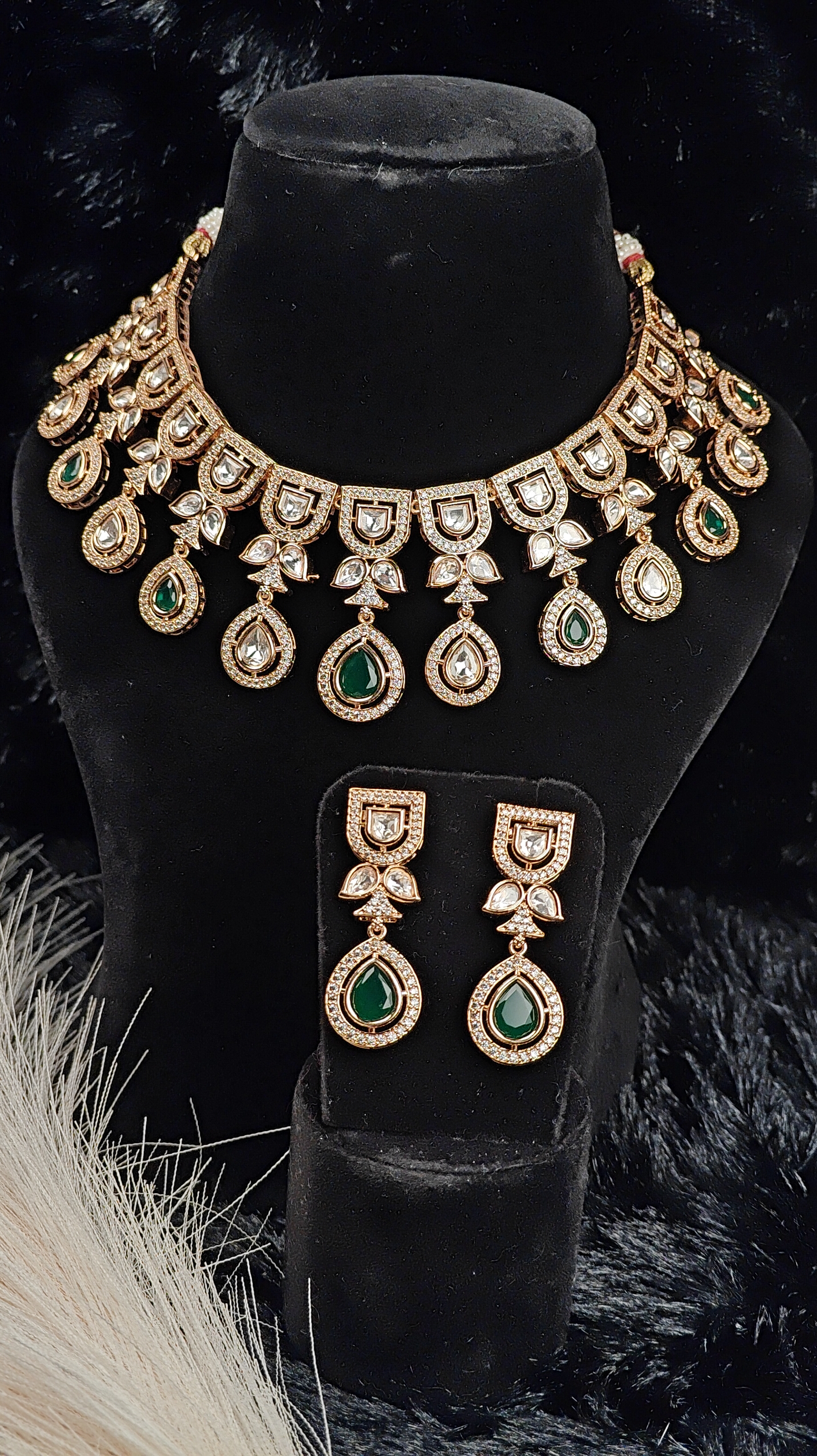 Royal Emerald Green AD Necklace Set