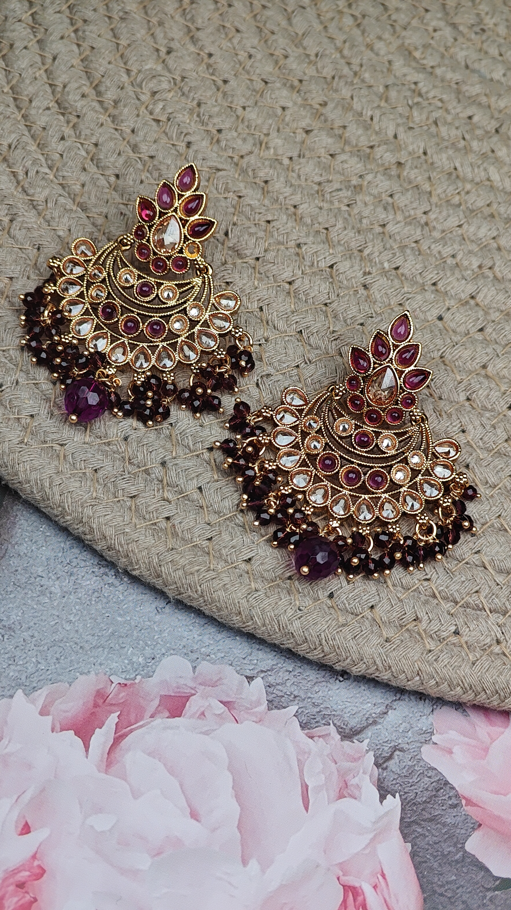 Royal Kundan and Ruby Chandbali Earrings
