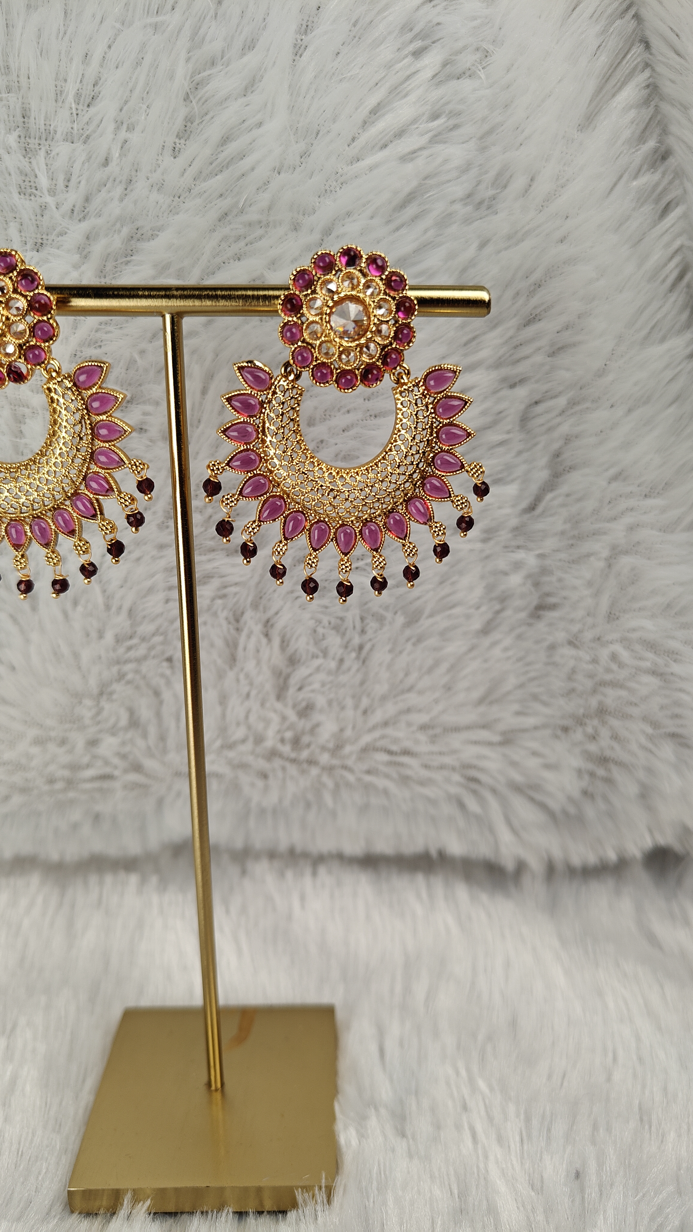 Heritage Crescent Earrings with Ruby Pink Stones