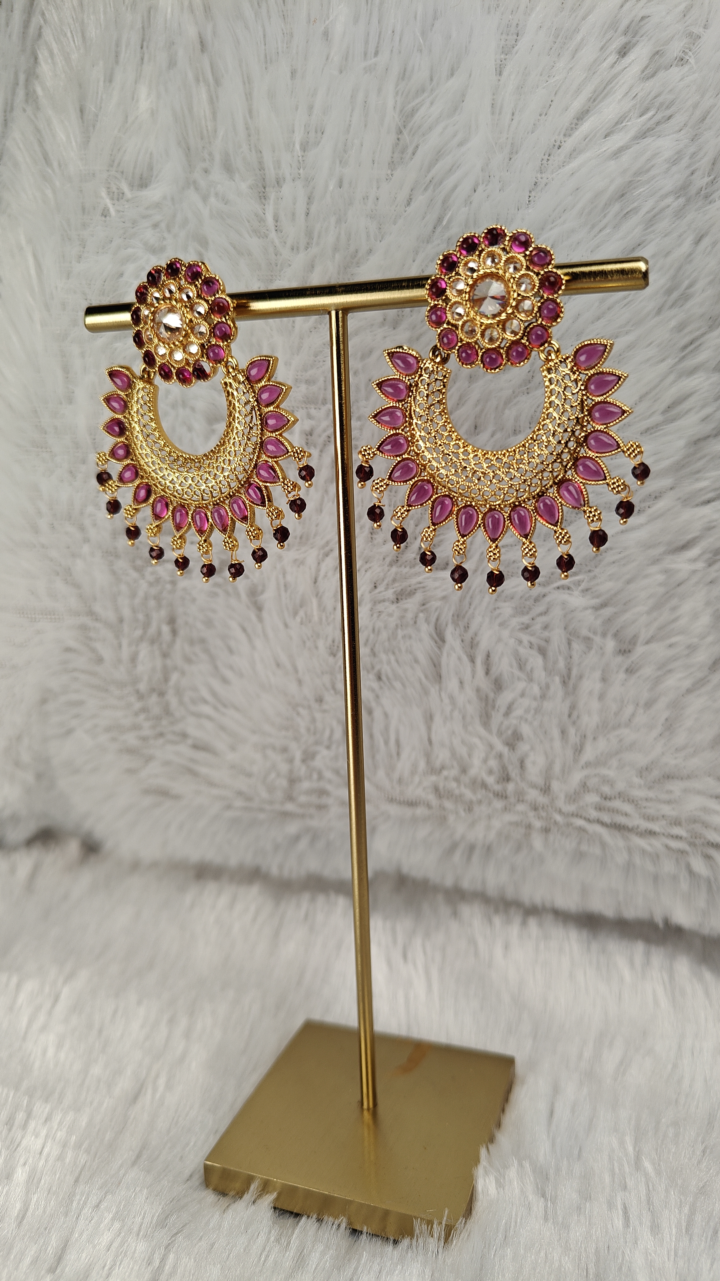 Heritage Crescent Earrings with Ruby Pink Stones