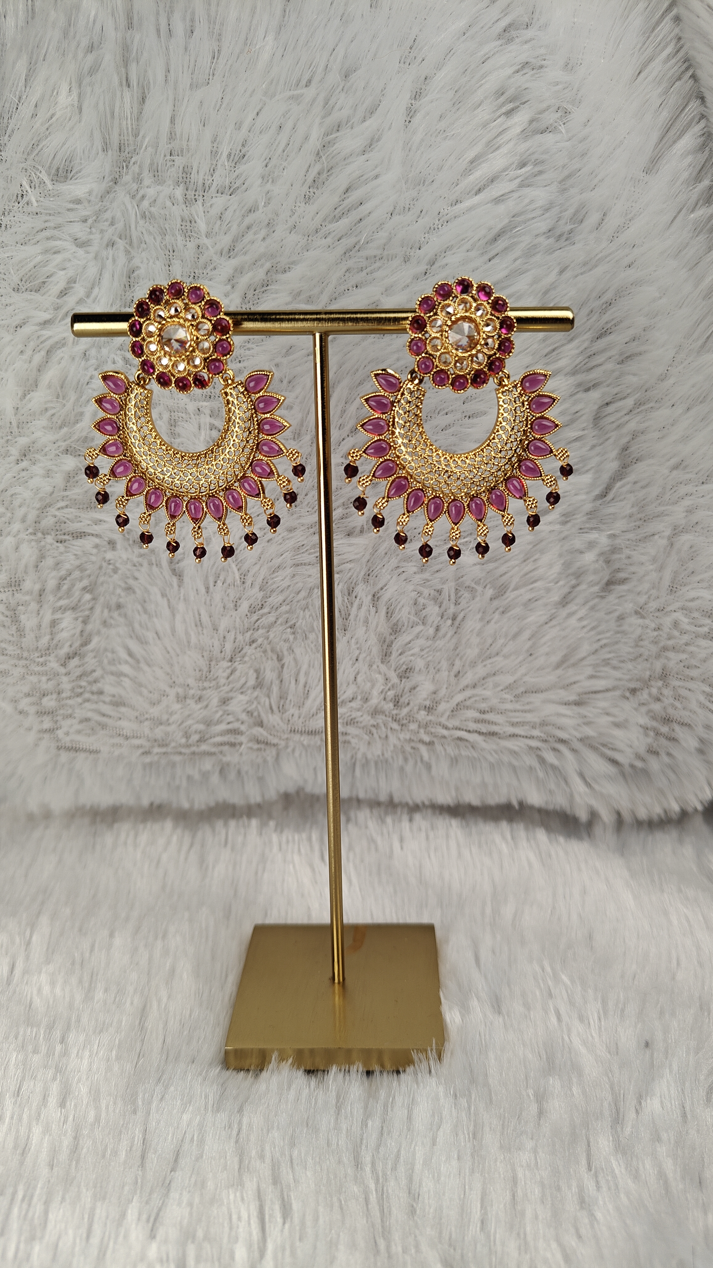 Heritage Crescent Earrings with Ruby Pink Stones