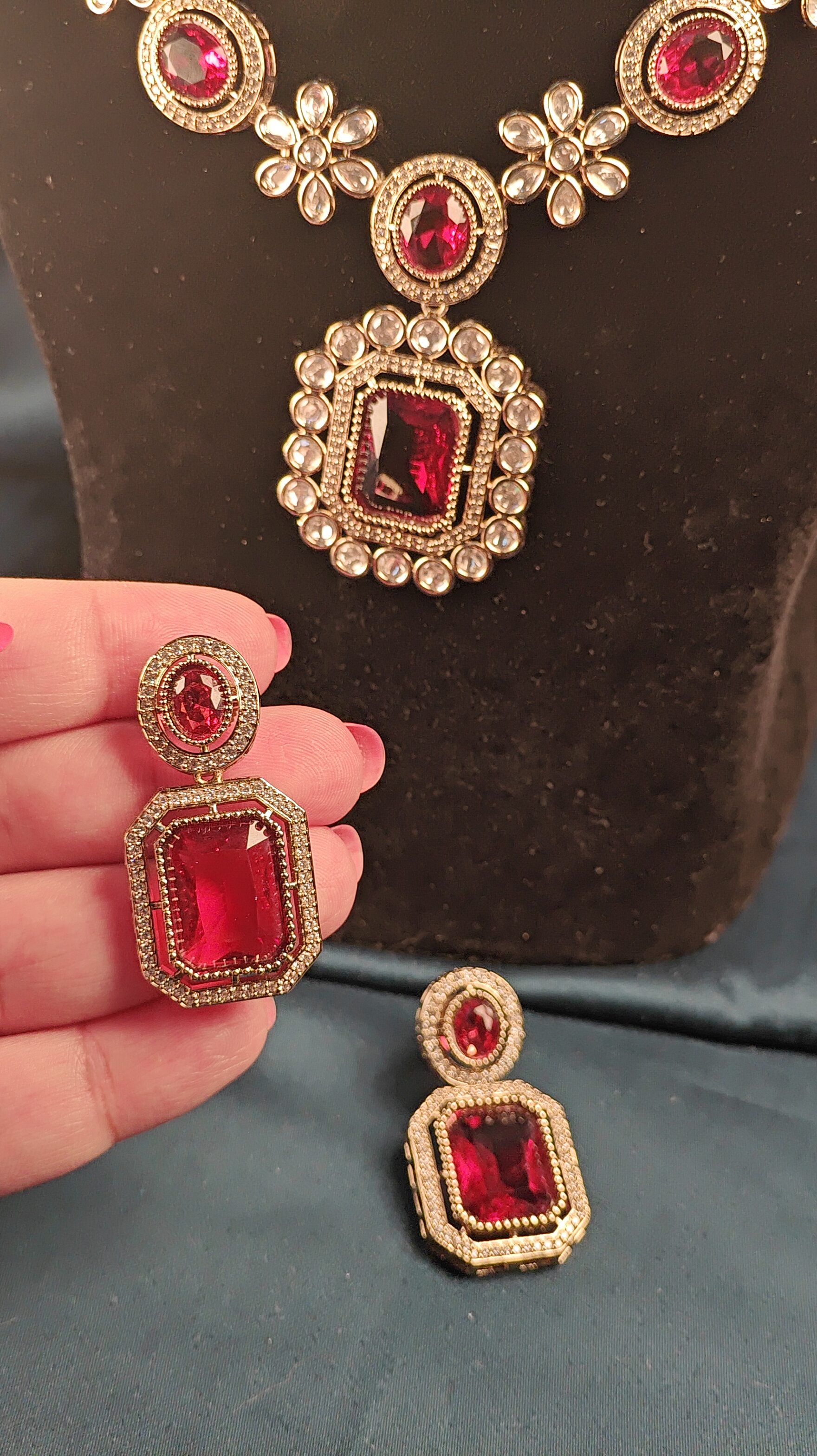 Royal Red Ruby Bridal Necklace Set with Earrings