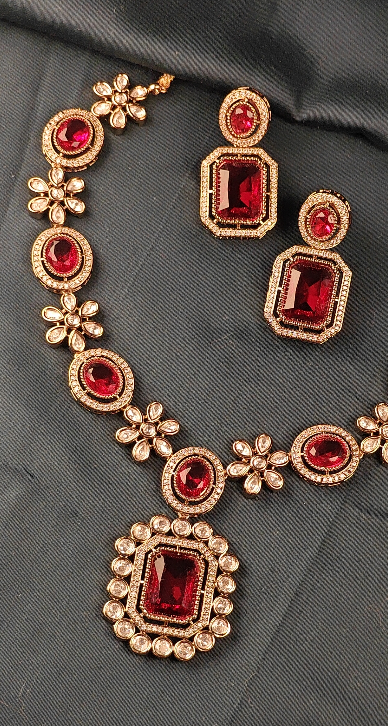 Royal Red Ruby Bridal Necklace Set with Earrings