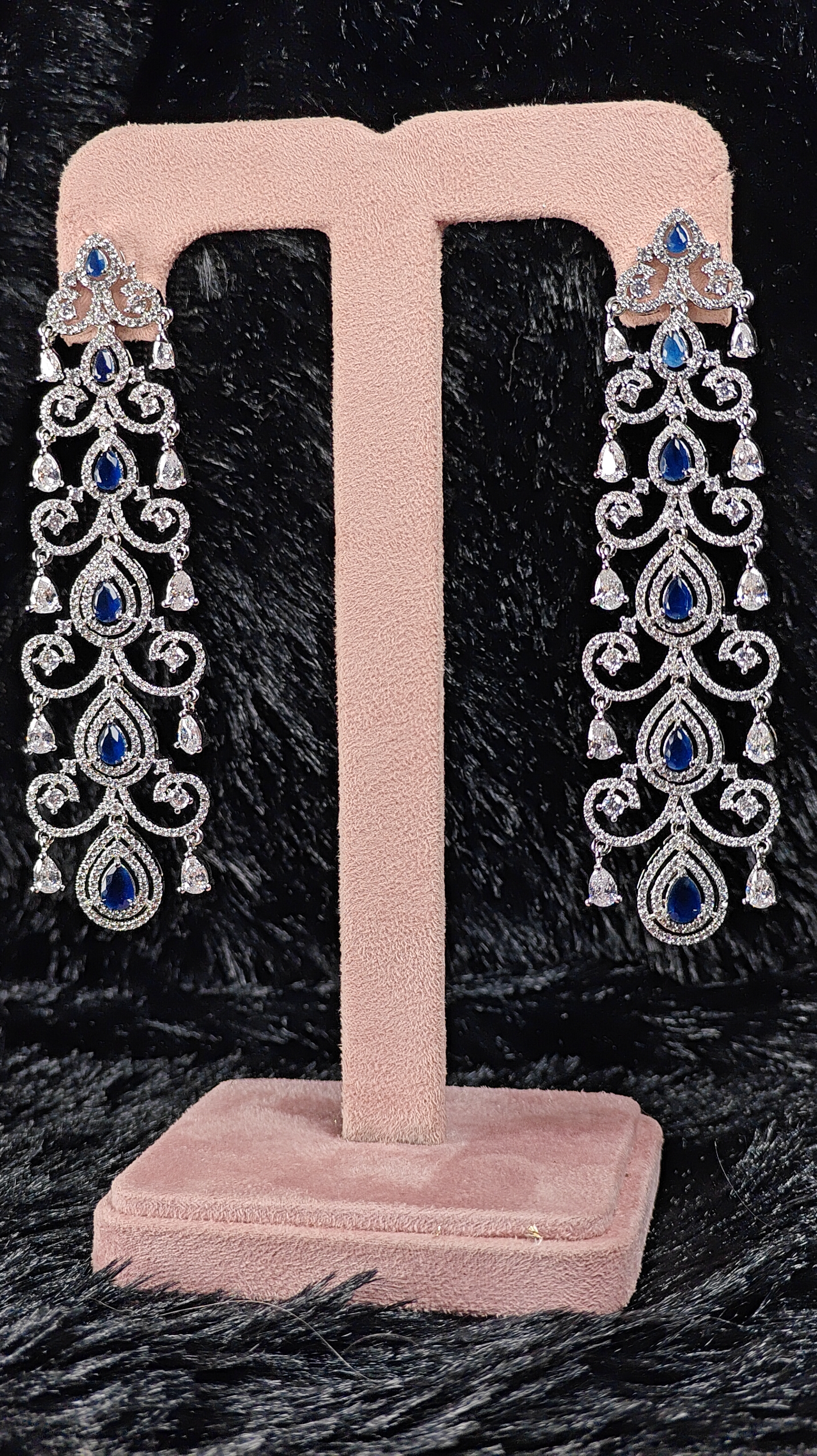 Blue Sapphire-Inspired Statement Chandelier Earrings