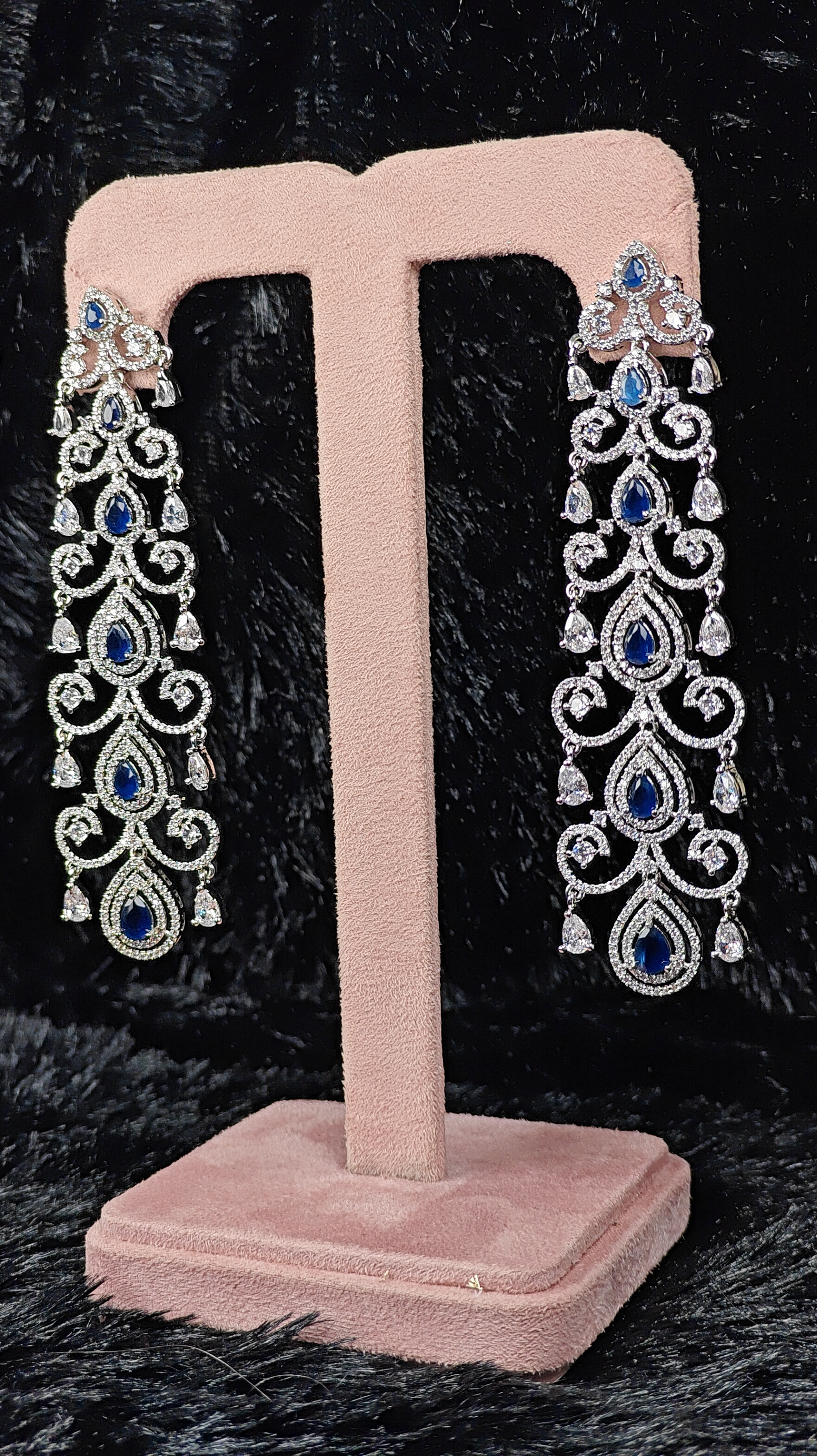 Blue Sapphire-Inspired Statement Chandelier Earrings