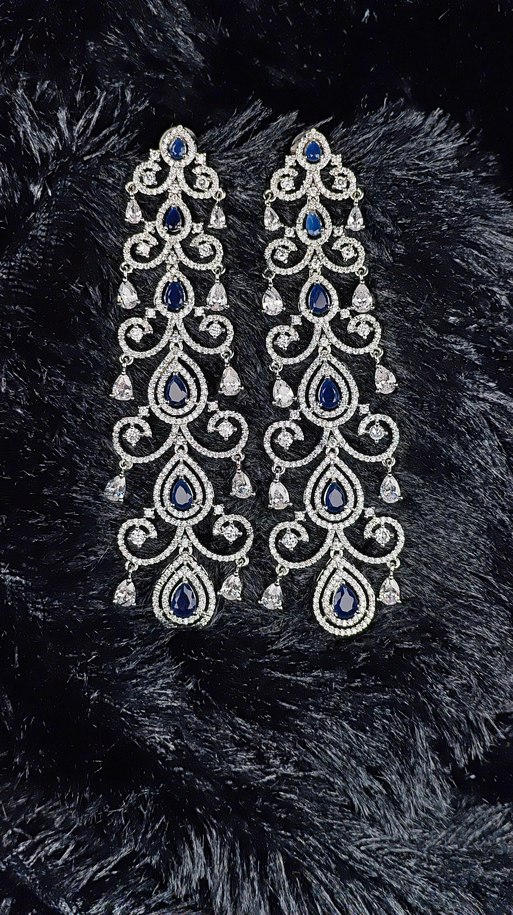 Blue Sapphire-Inspired Statement Chandelier Earrings