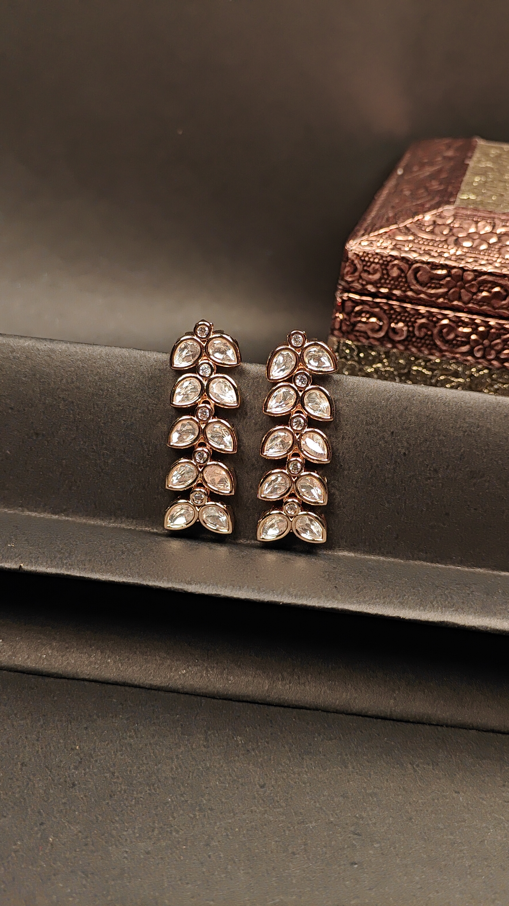 Rose Gold Leaf Kundan Stud Earrings