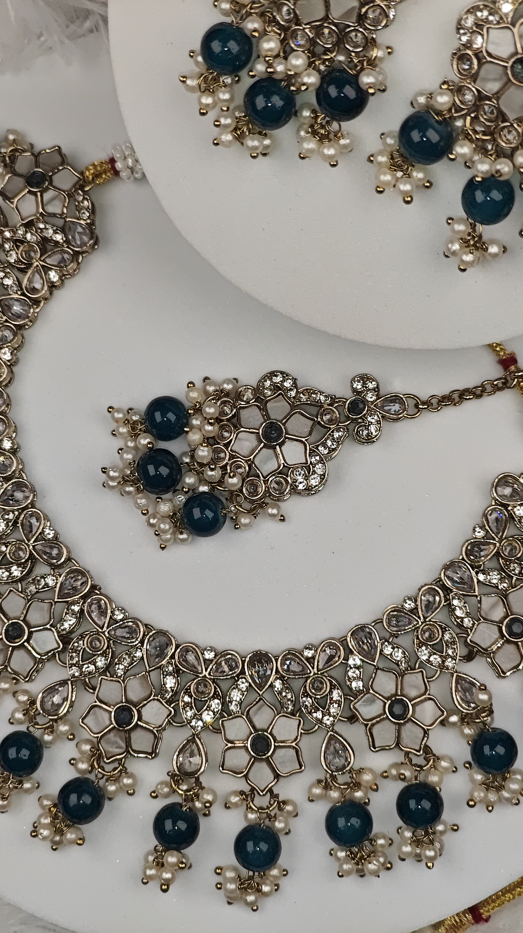 Royal Blue Kundan Necklace Set with Earrings and Maang Tikka