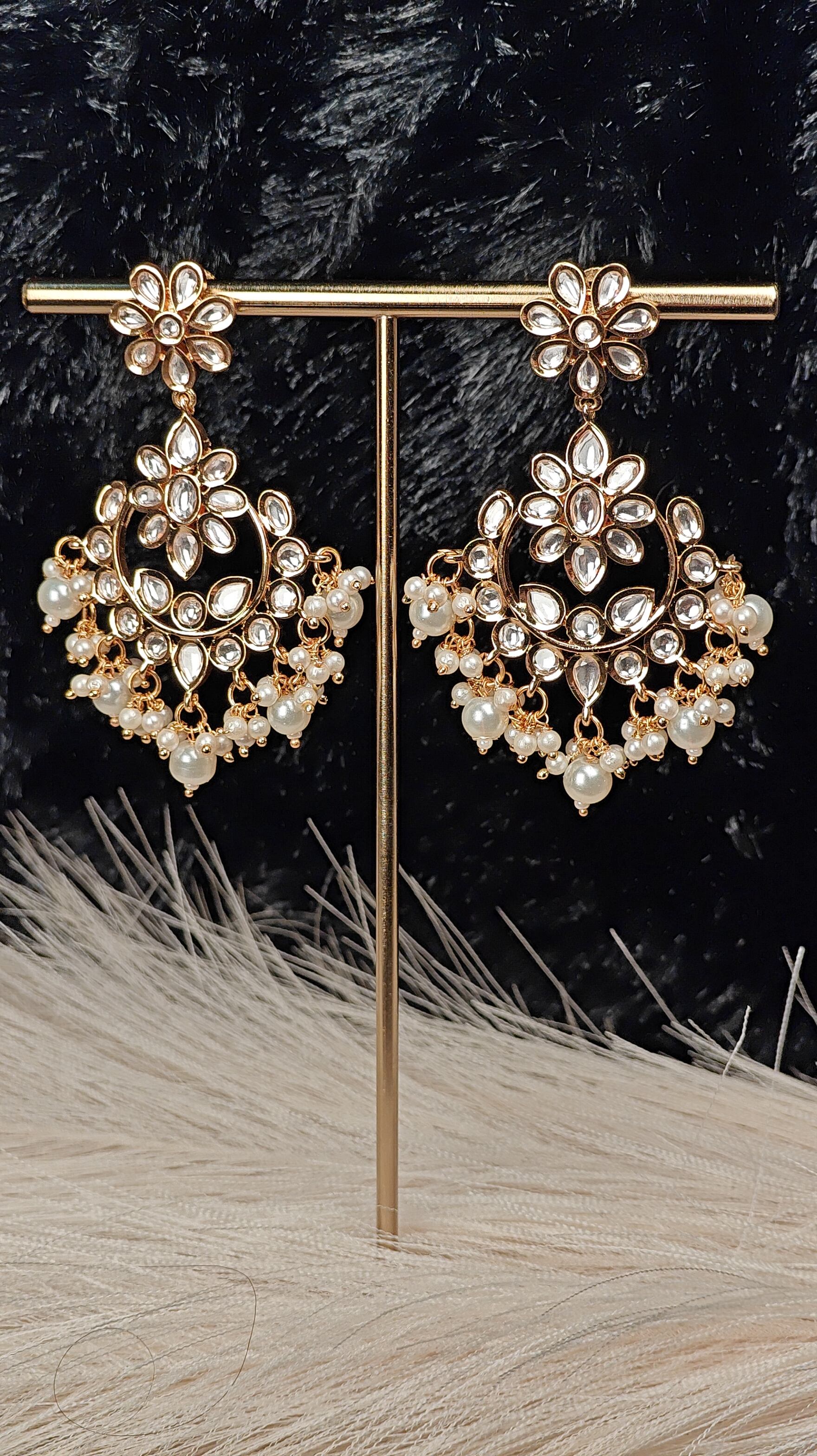 Classic Kundan Pearl Drop Chandbali Earrings
