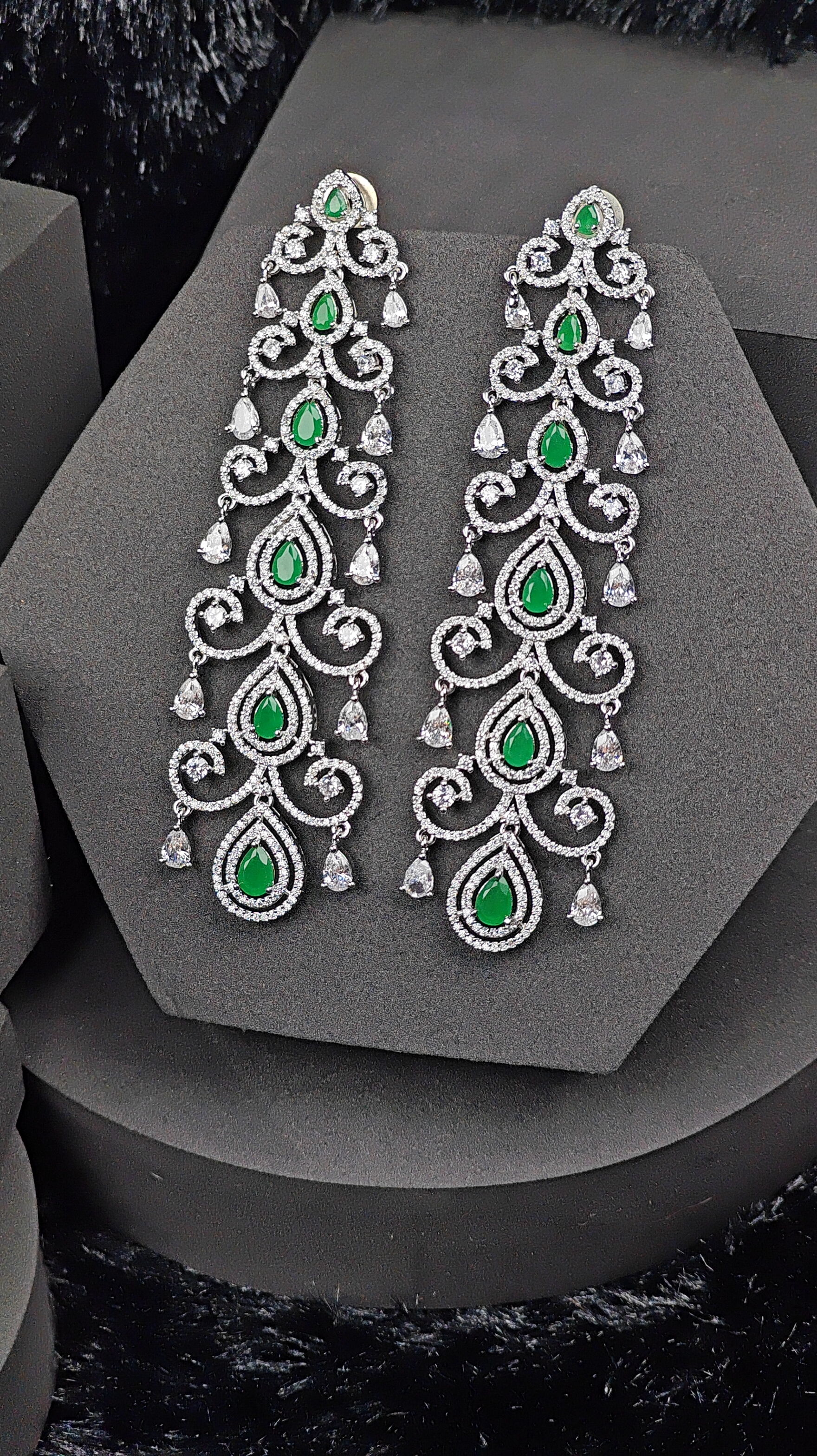 Emerald Teardrop Long Dangler Earrings
