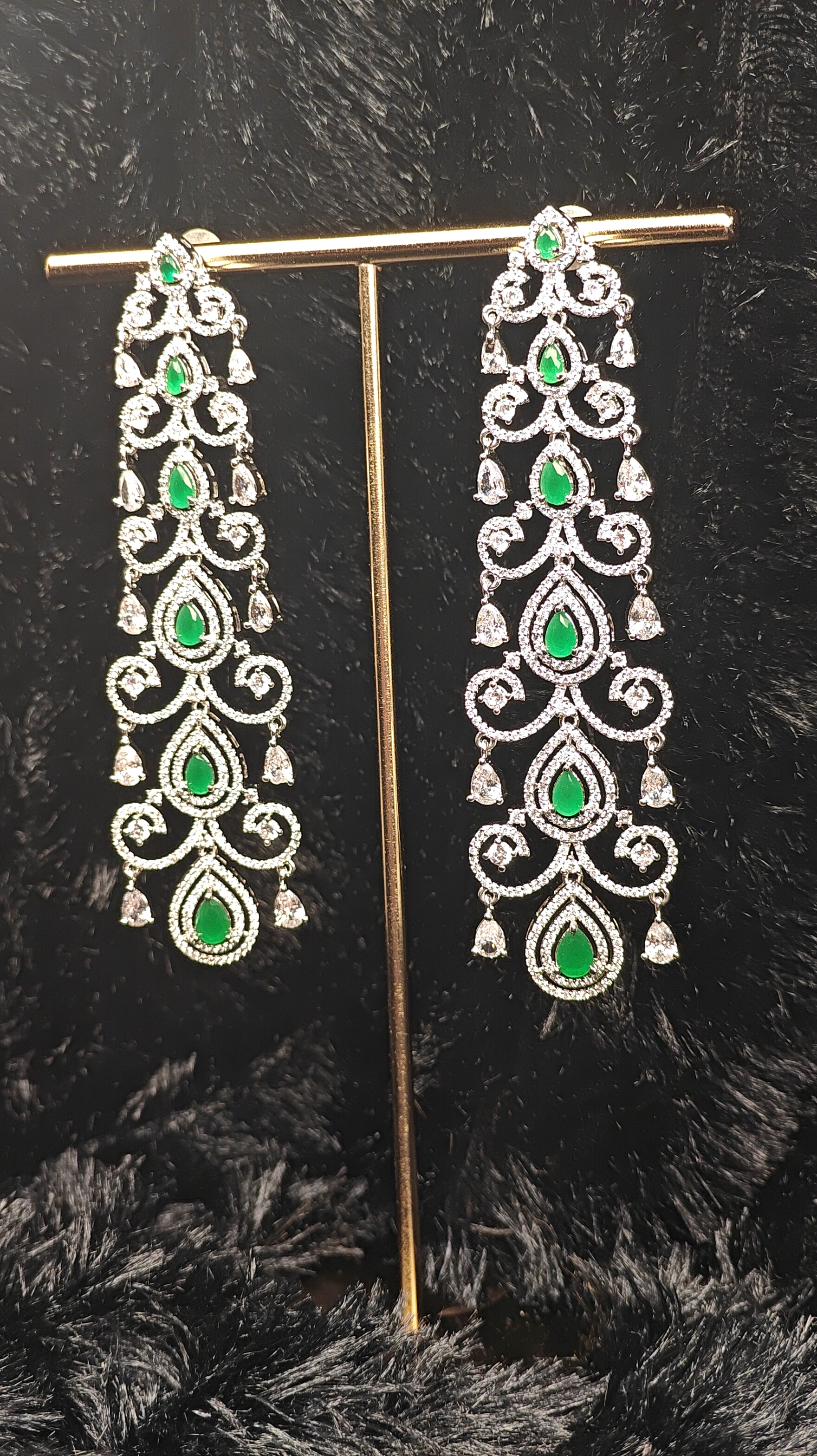 Emerald Teardrop Long Dangler Earrings