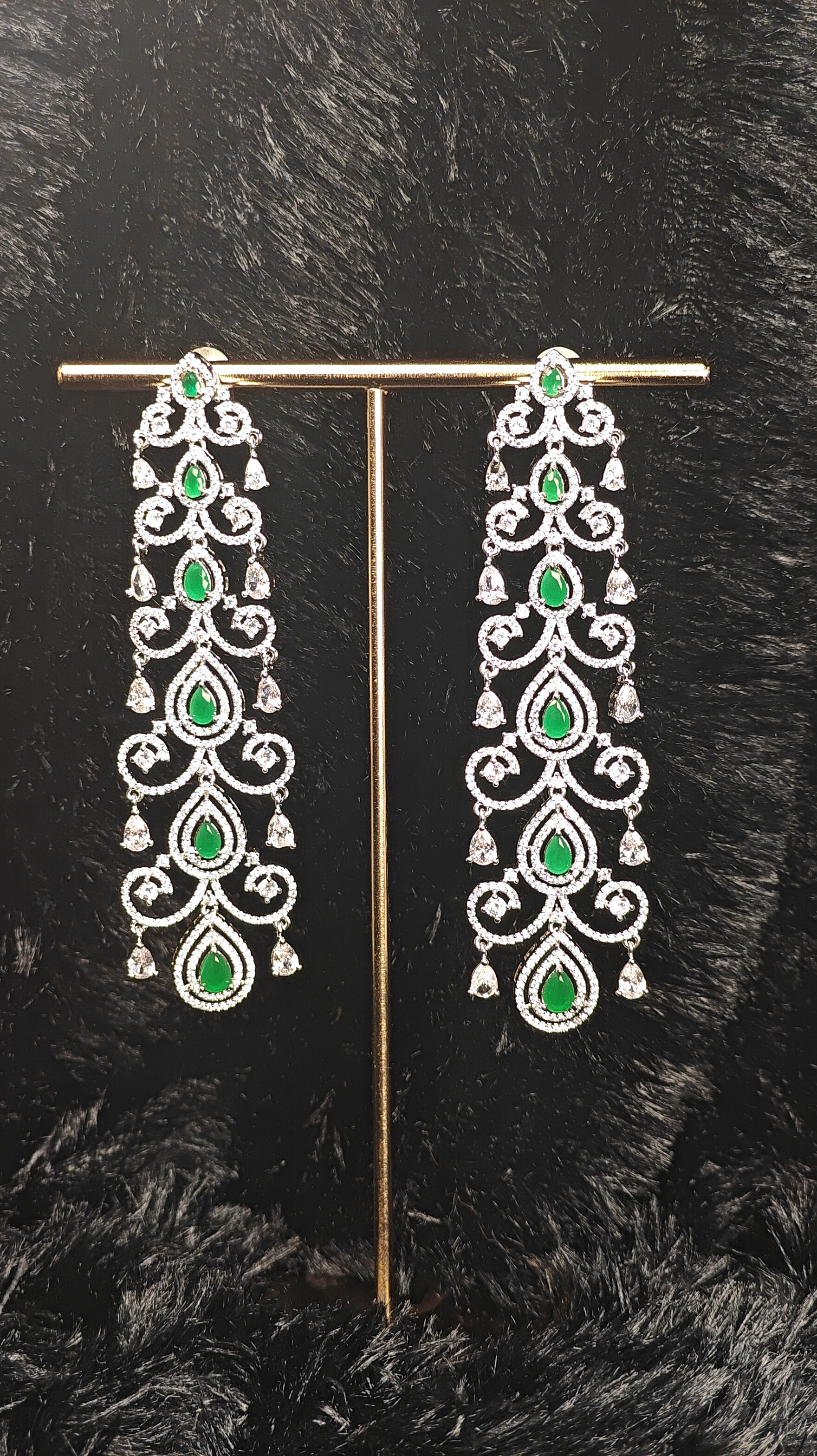 Emerald Teardrop Long Dangler Earrings