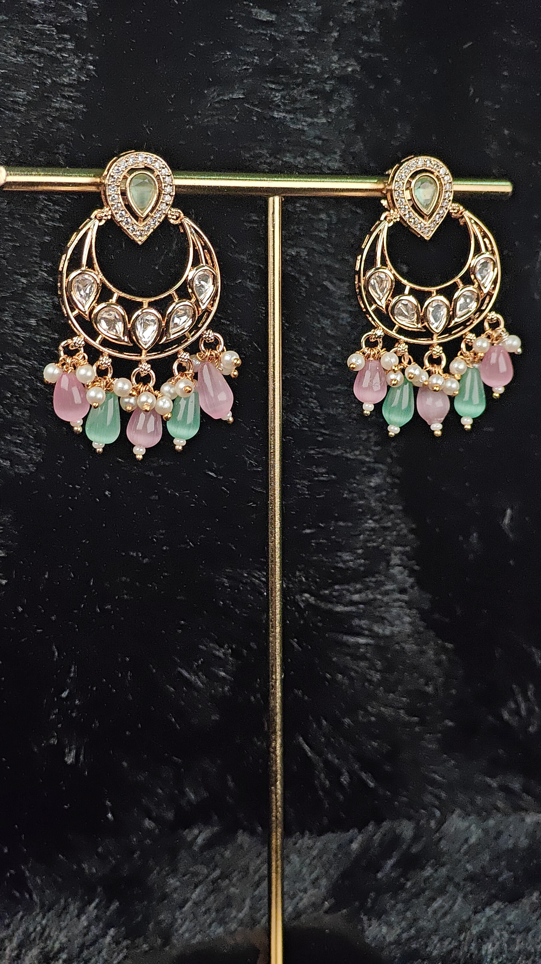 Pastel Drop Chandbali Earrings with Pearl Accents