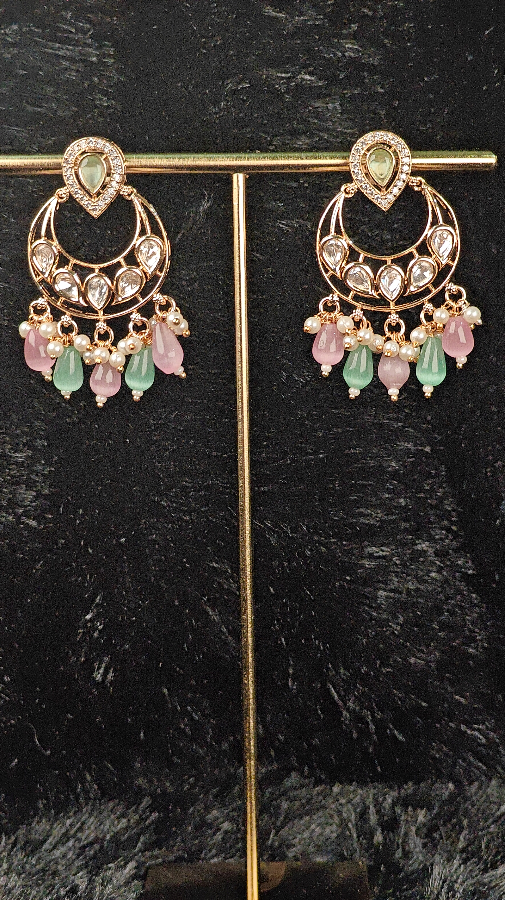 Pastel Drop Chandbali Earrings with Pearl Accents