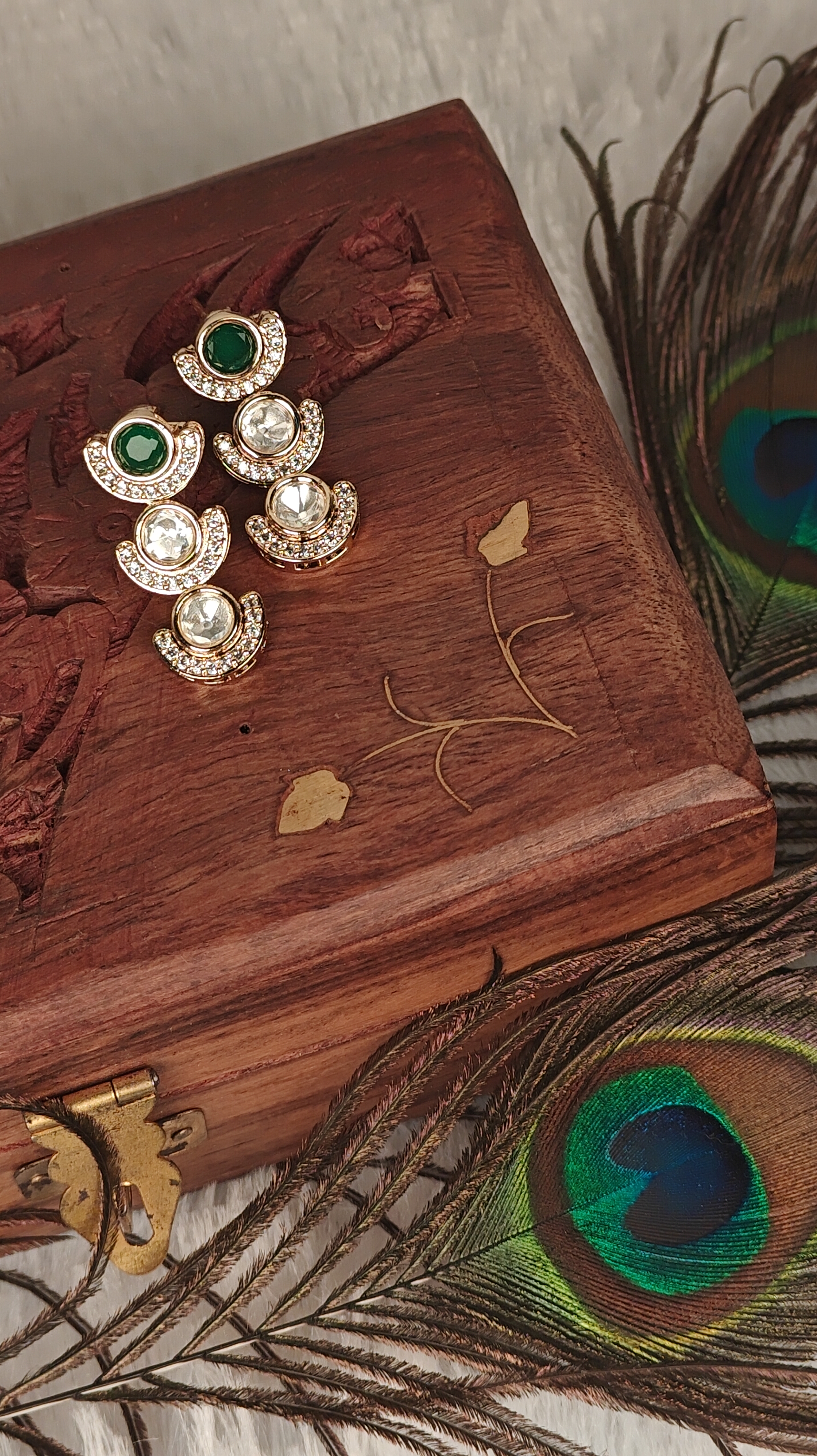 Modern Emerald & Zircon Studded Minimal Drop Earrings