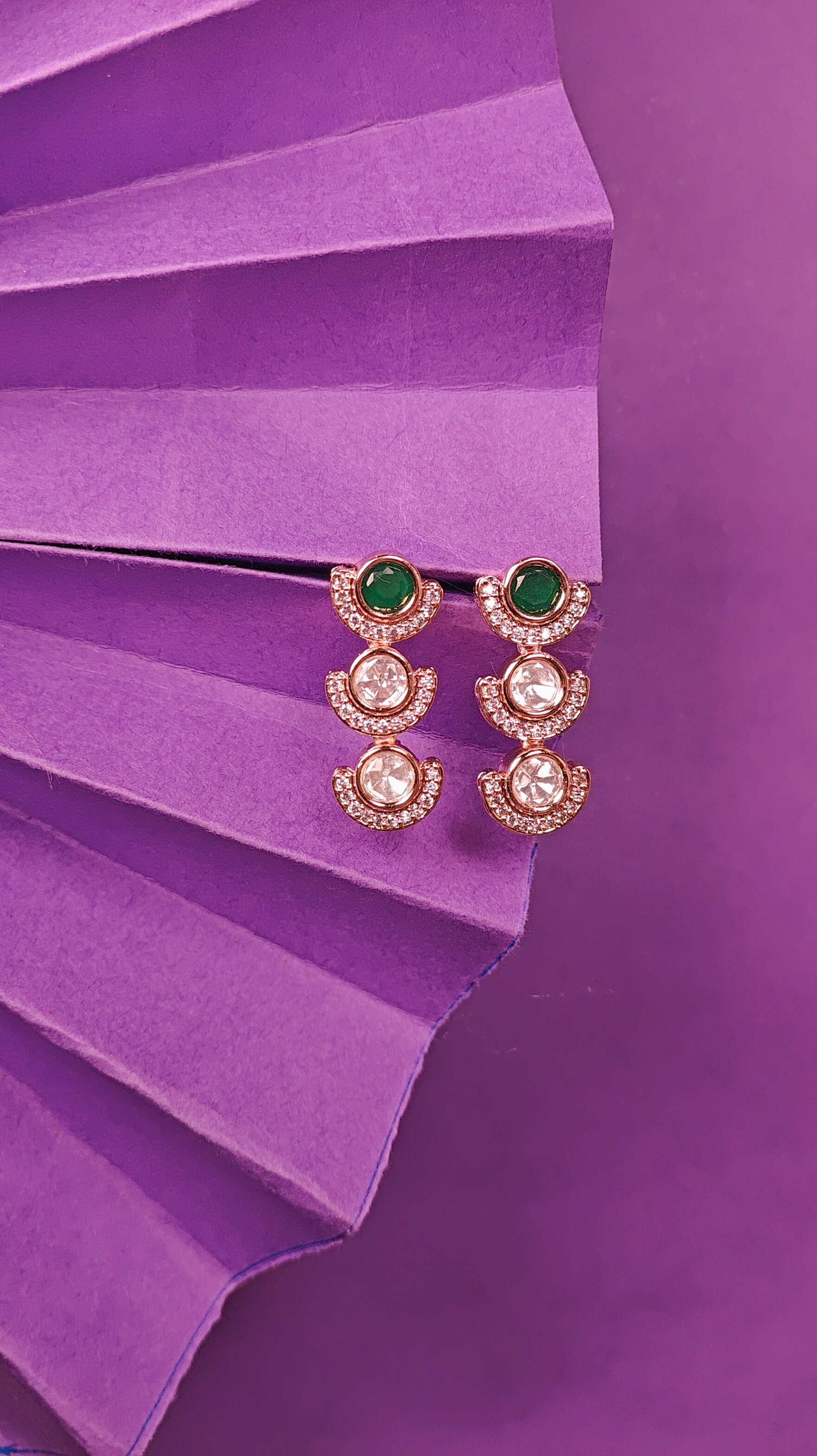 Modern Emerald & Zircon Studded Minimal Drop Earrings